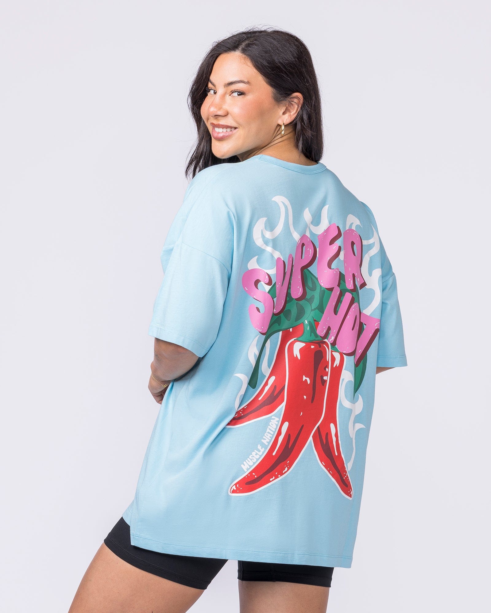 Super Hot Oversized Tee Lagoon - Muscle Nation women's gym tee, view 2