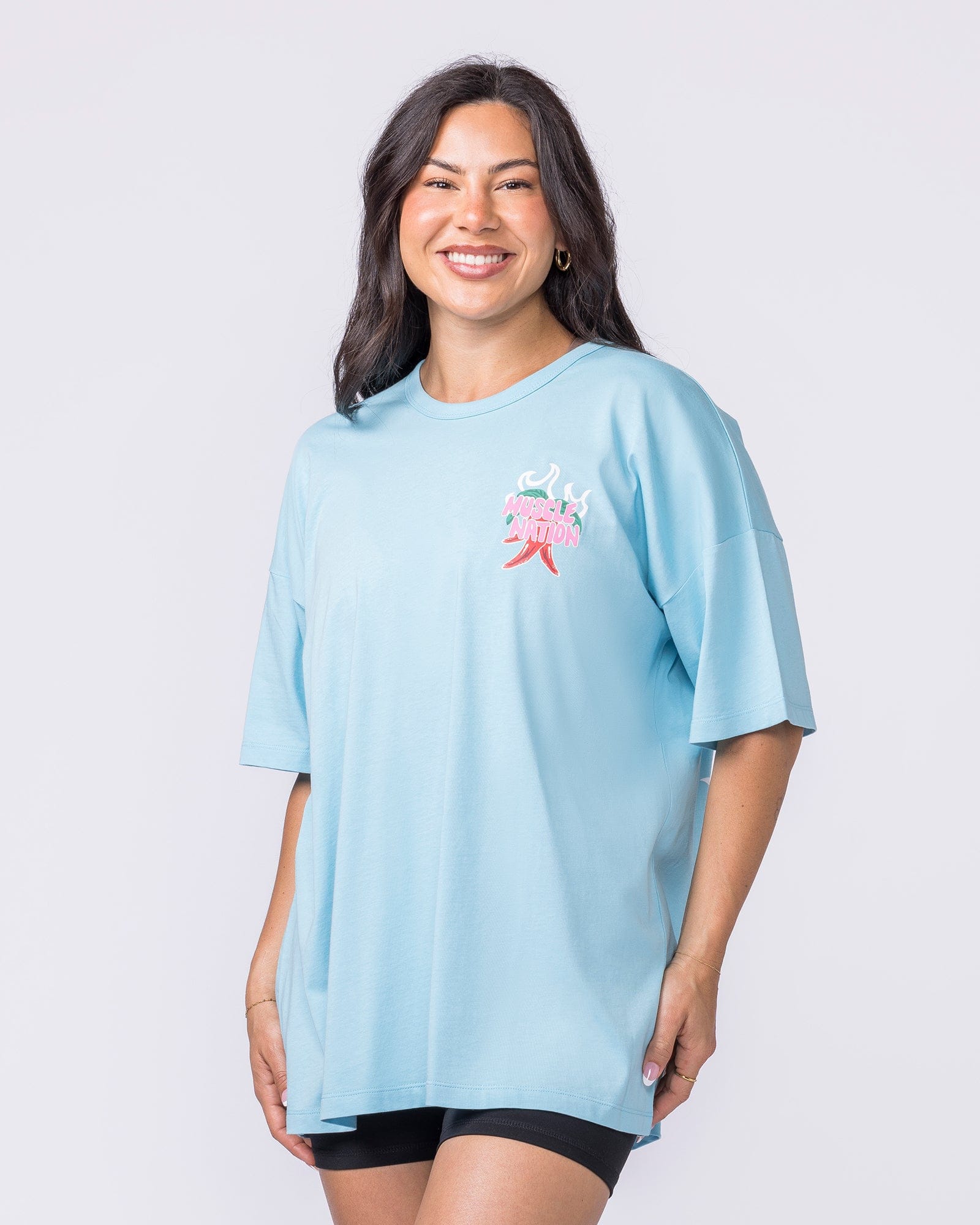 Super Hot Oversized Tee Lagoon - Muscle Nation women's gym tee, view 4