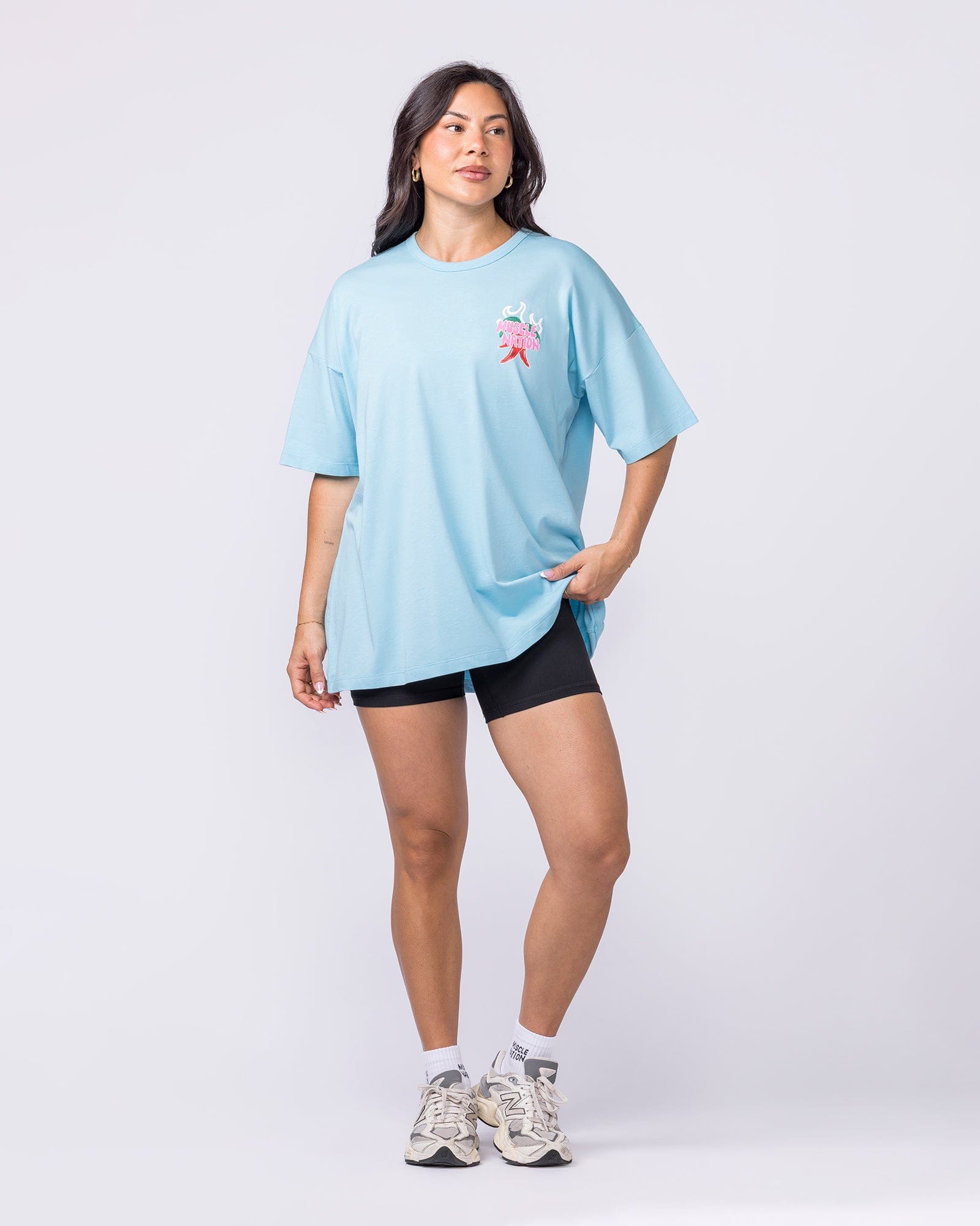 Super Hot Oversized Tee Lagoon - Muscle Nation women's gym tee, view 6