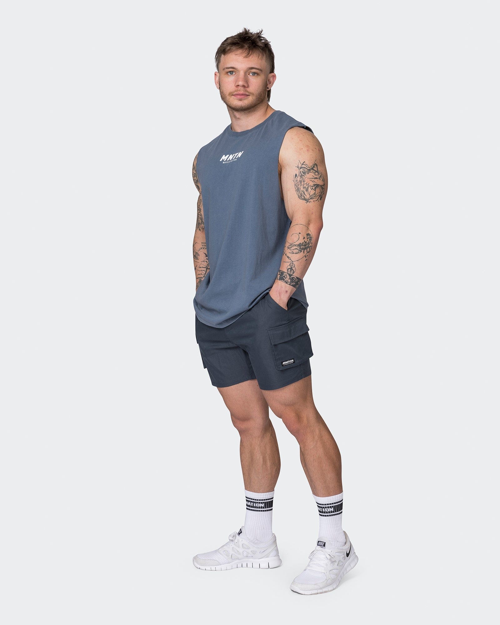 Daily Cargo 5" Shorts Thunder - Muscle Nation men's cargo shorts, view 7