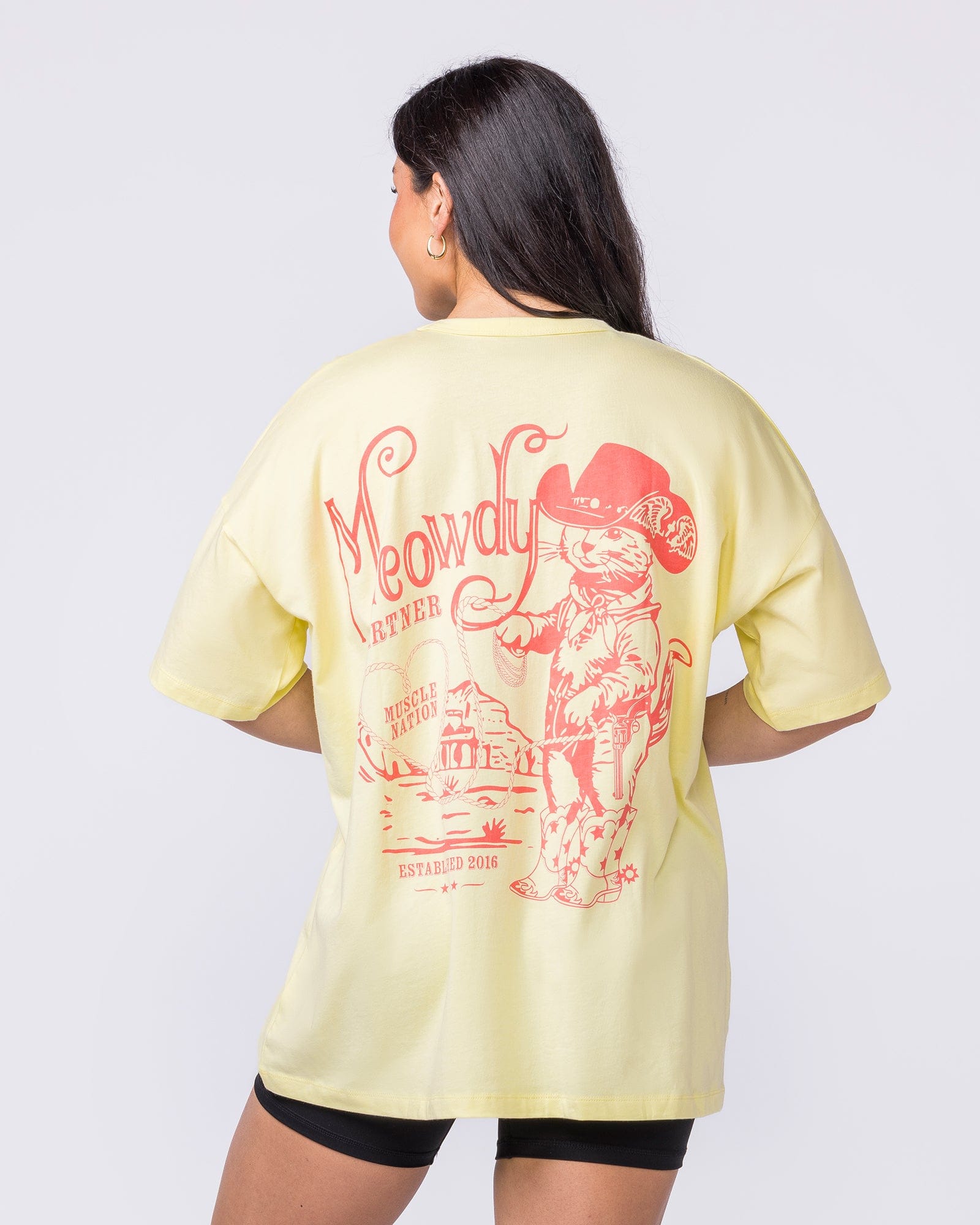 Meowdy Partner Oversized Tee Limoncello - Muscle Nation women's gym tee, view 4