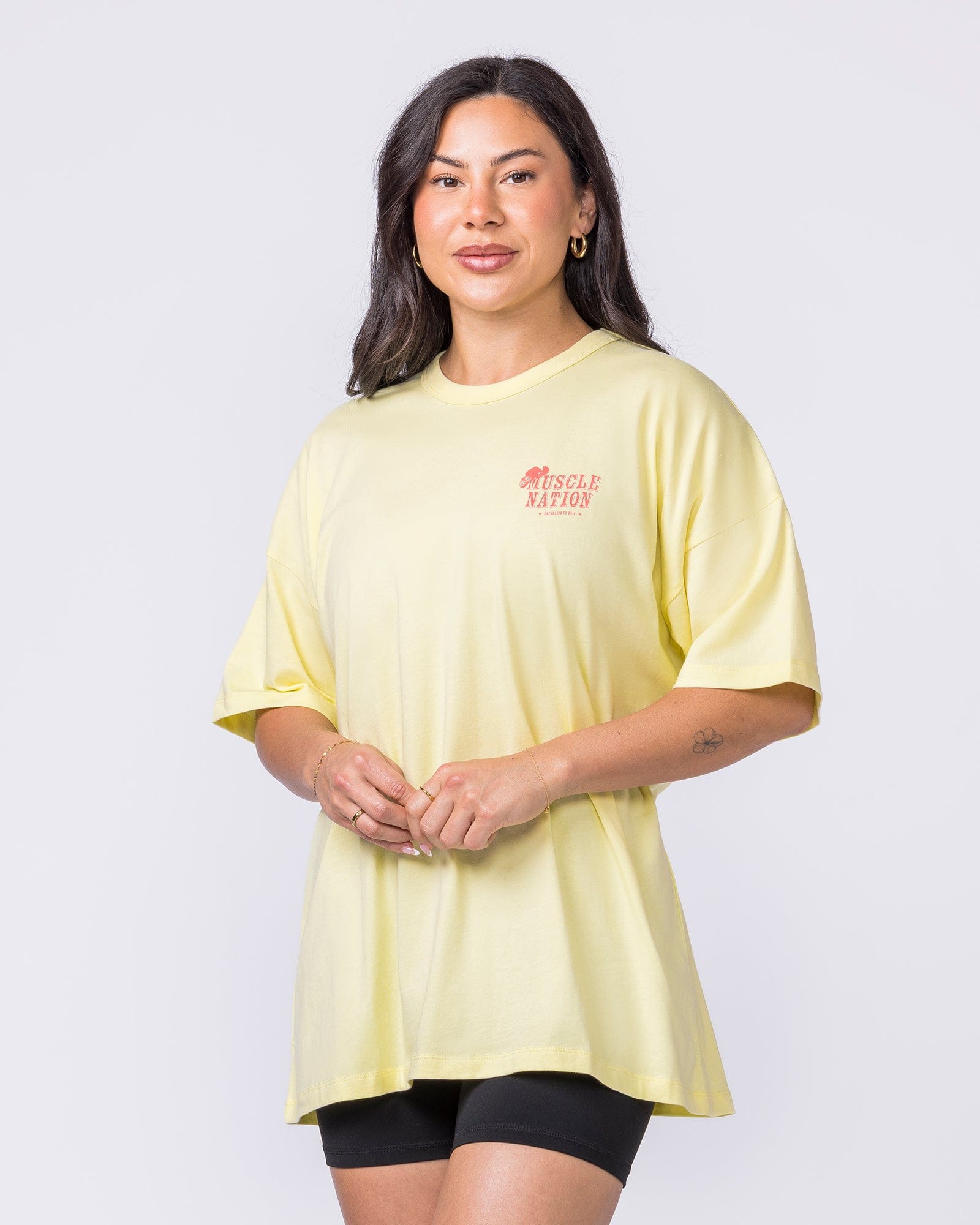 Meowdy Partner Oversized Tee Limoncello - Muscle Nation women's gym tee, view 3