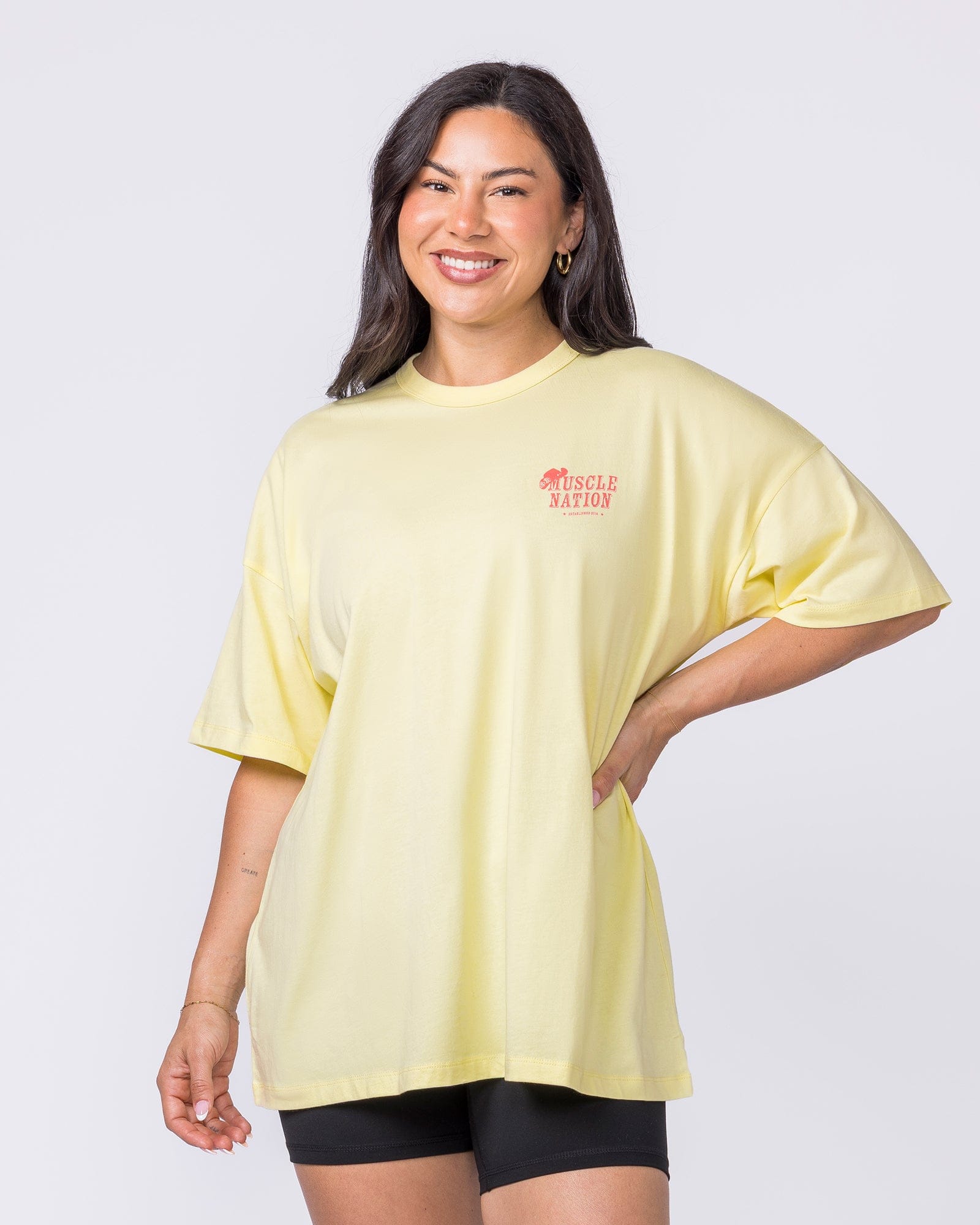 Meowdy Partner Oversized Tee Limoncello - Muscle Nation women's gym tee, view 2