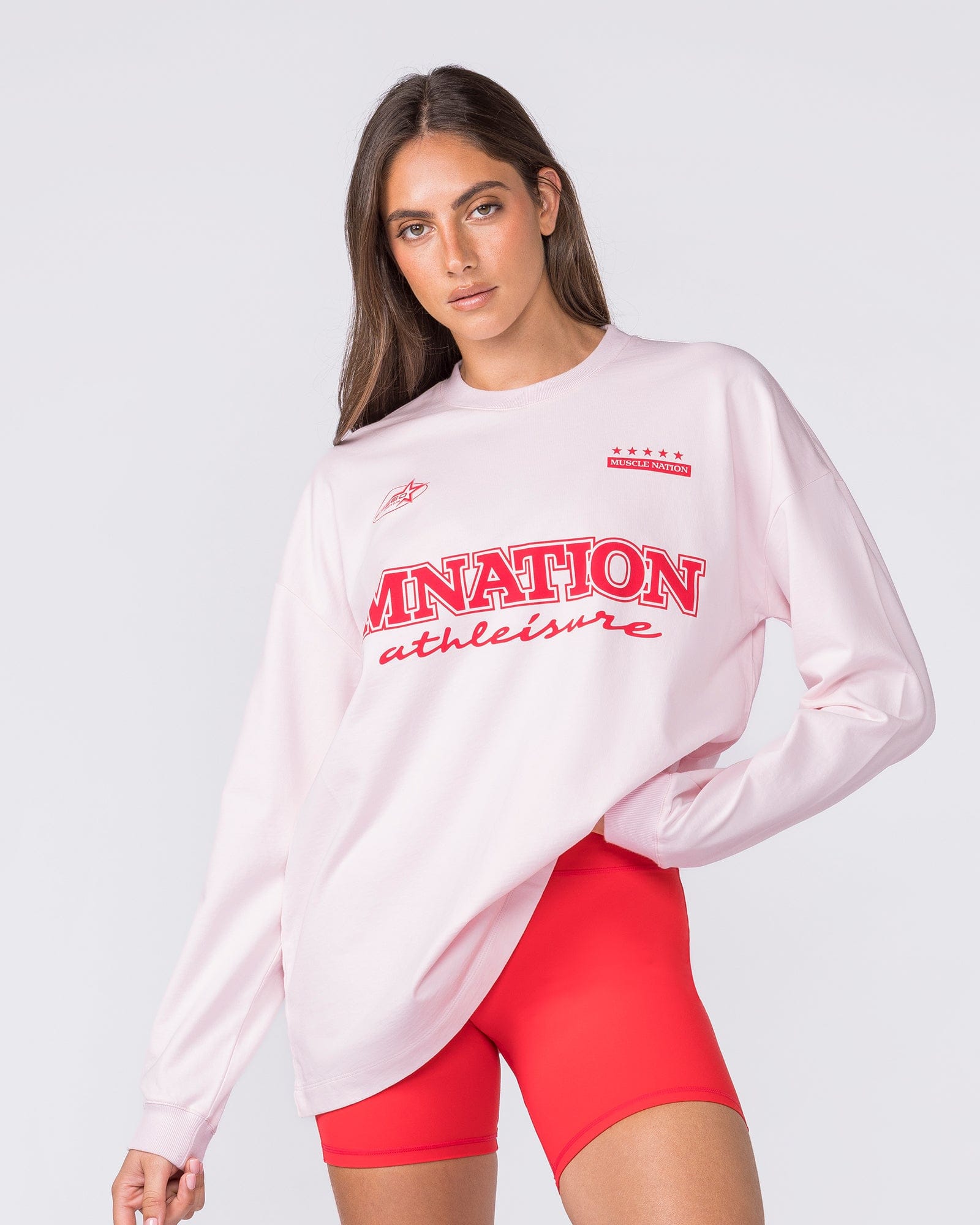 United Loopback Oversized Long Sleeve Top Babydoll - Muscle Nation women's long sleeve tee, view 3