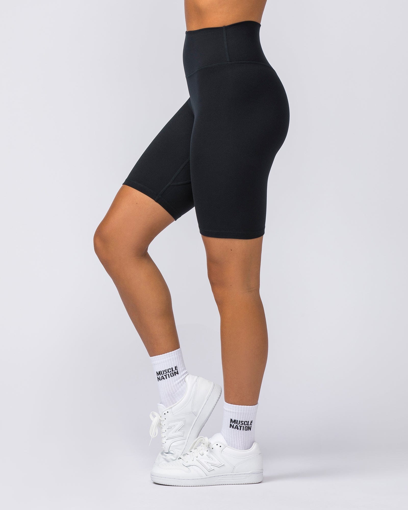 Zero Rise Everyday Referee Length Shorts Black - Muscle Nation women's gym shorts, view 5