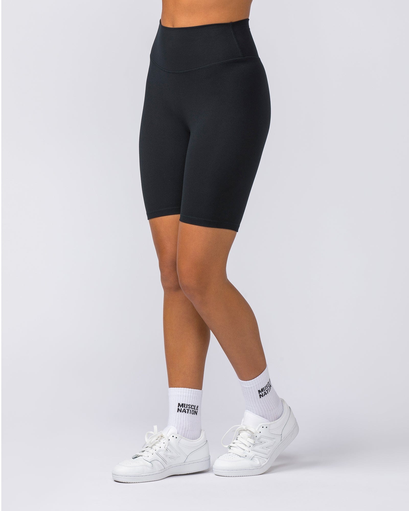 Zero Rise Everyday Referee Length Shorts Black - Muscle Nation women's gym shorts, view 3