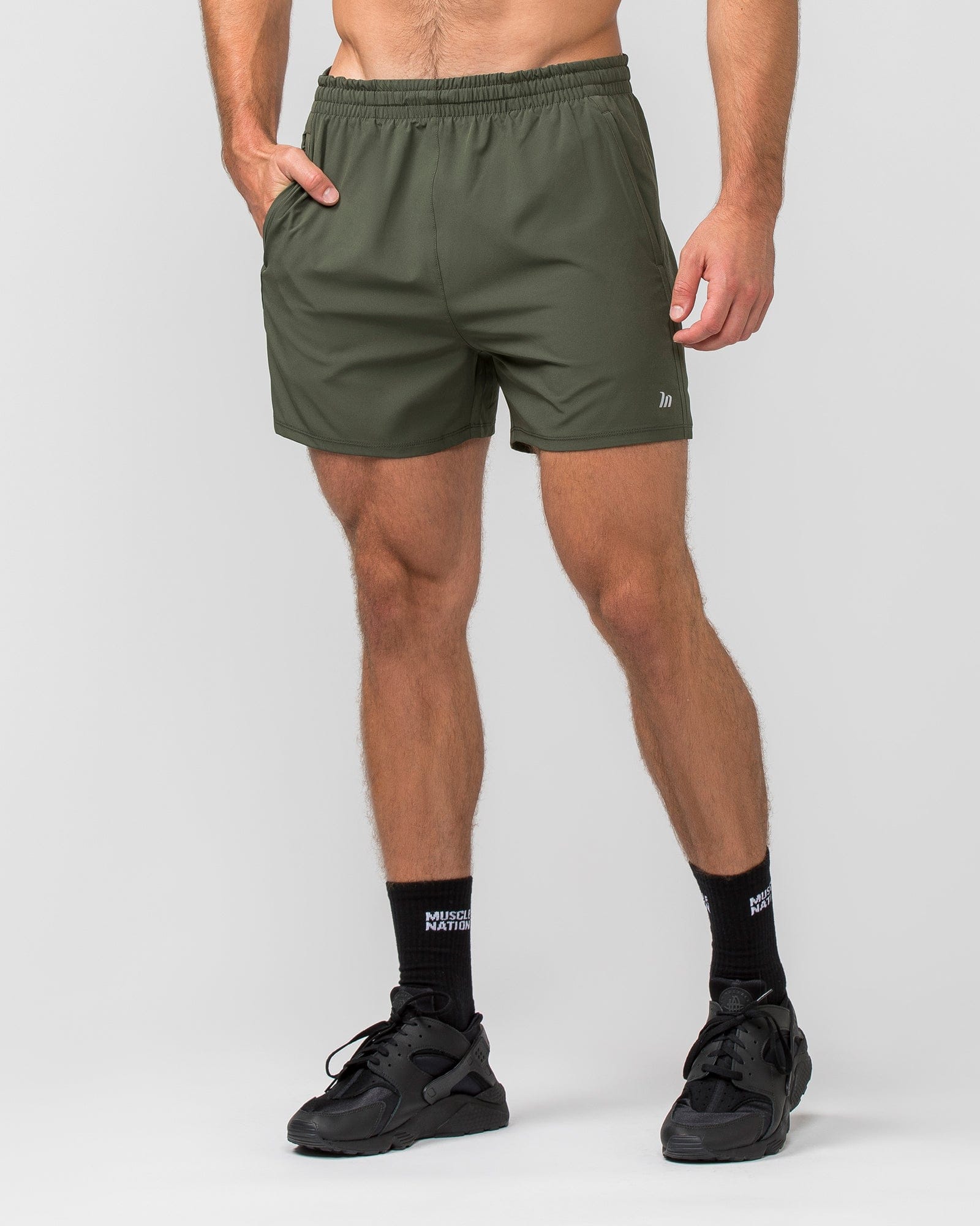 New Heights 4" Shorts Dark Khaki - Muscle Nation men's gym shorts
