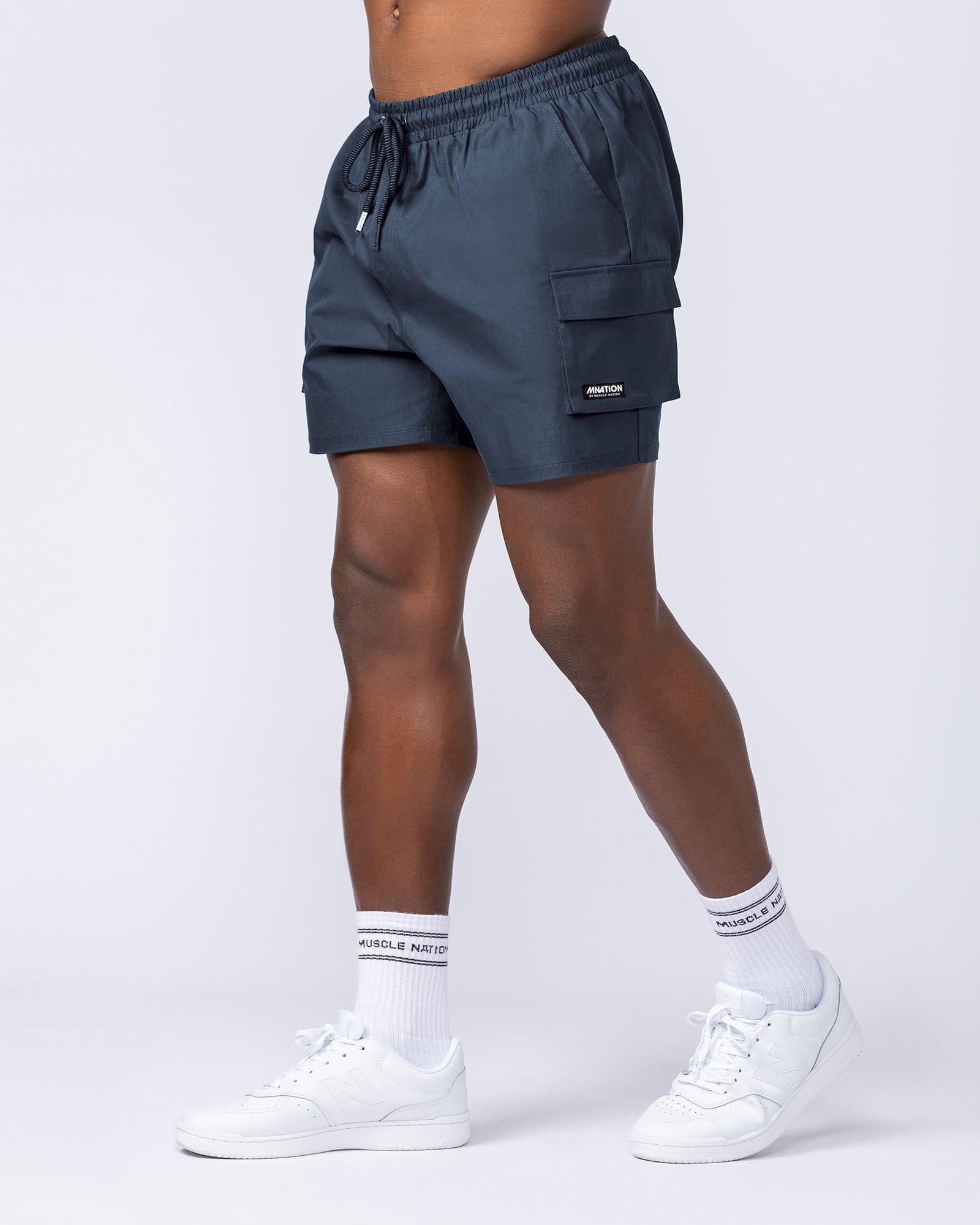 Daily Cargo 5" Shorts Navy (Silicon Logo) - Muscle Nation men's cargo shorts, view 3