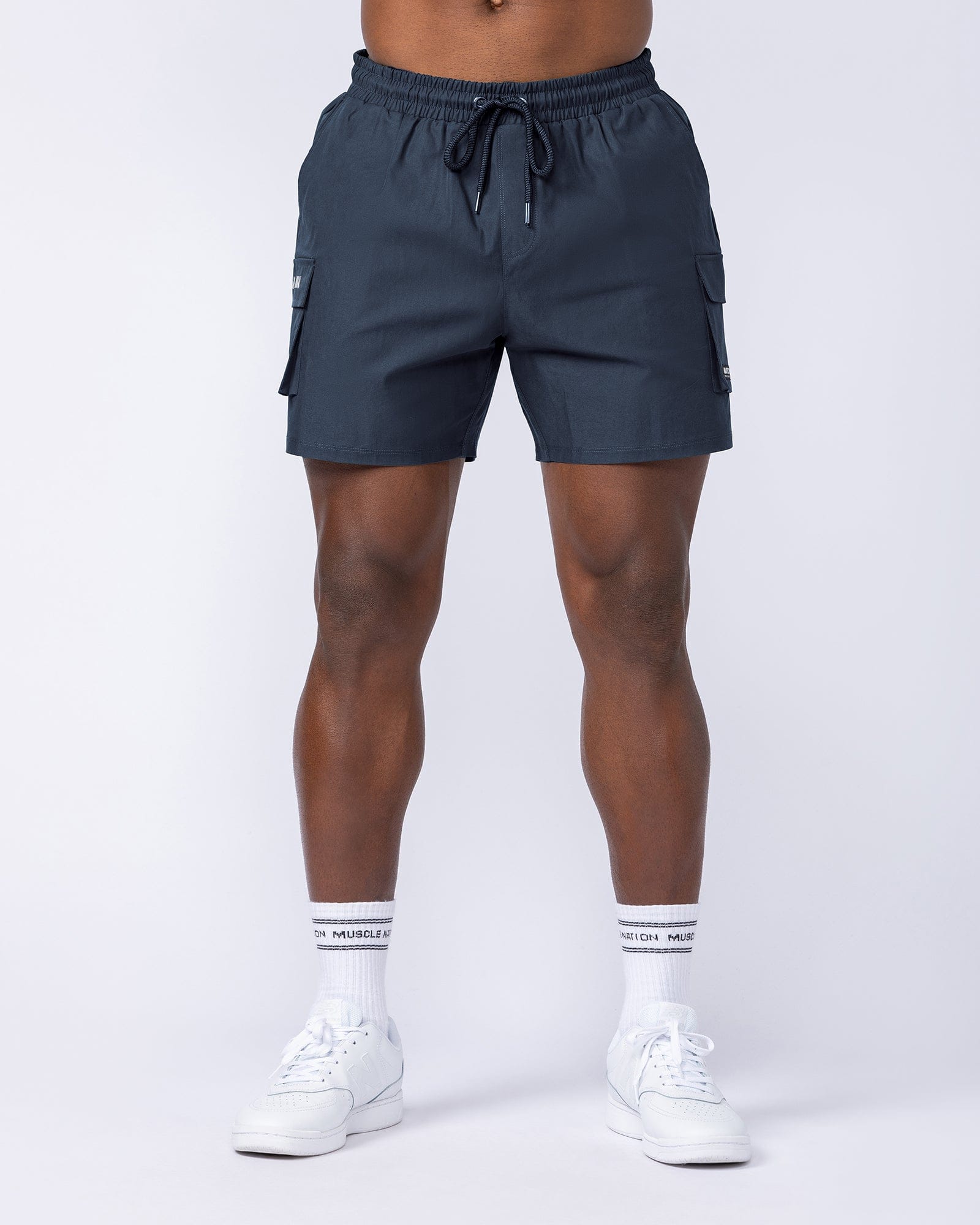 Daily Cargo 5" Shorts Navy (Silicon Logo) - Muscle Nation men's cargo shorts, view 2