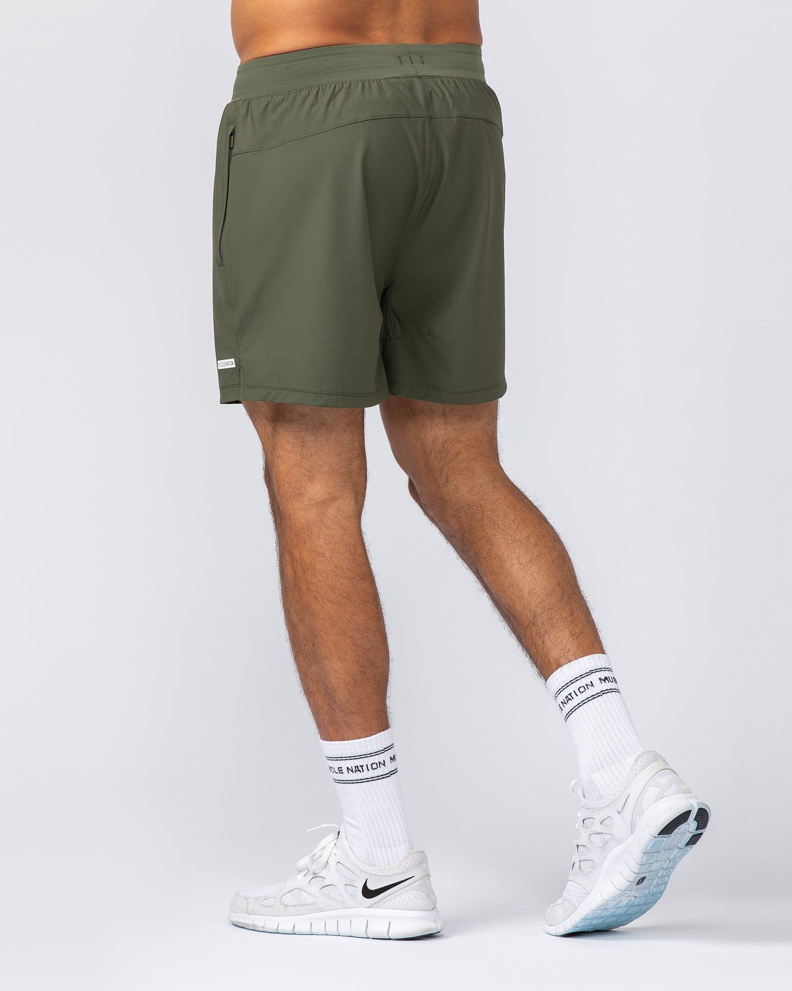 On Repeat Training 5" Shorts Dark Khaki - Muscle Nation men's gym shorts, view 5