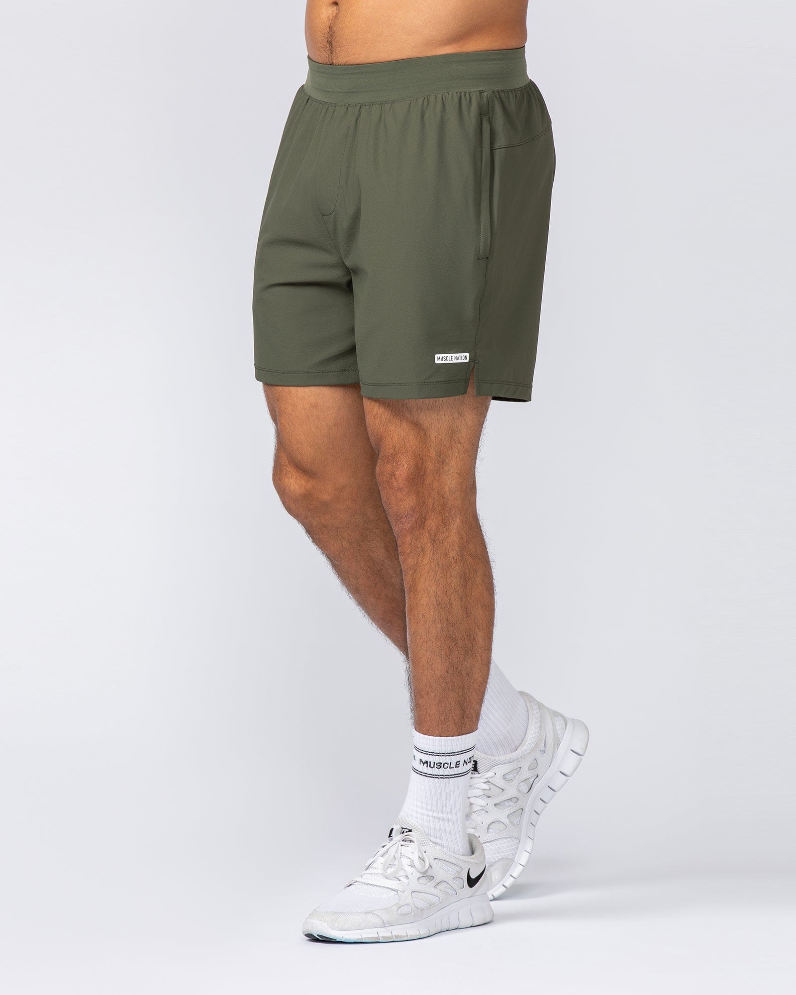 On Repeat Training 5" Shorts Dark Khaki - Muscle Nation men's gym shorts, view 3