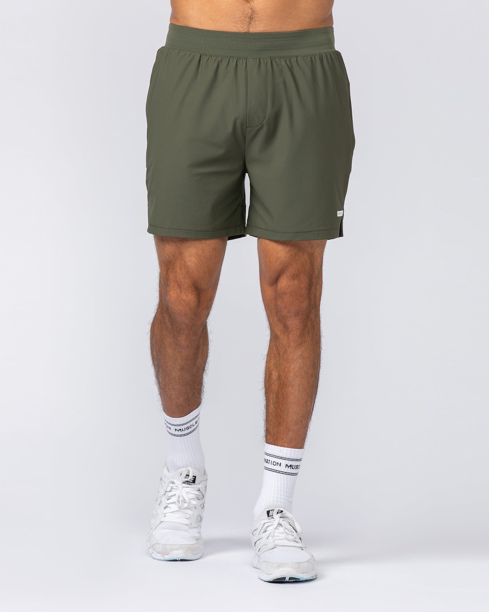 On Repeat Training 5" Shorts Dark Khaki - Muscle Nation men's gym shorts, view 2