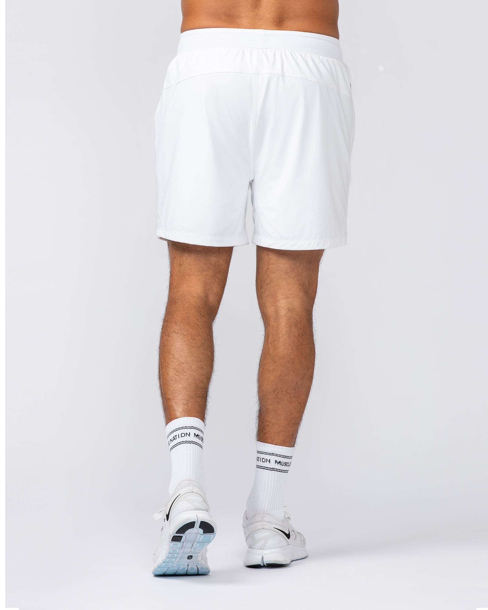 On Repeat Training 5" Shorts White - Muscle Nation men's gym shorts, view 5