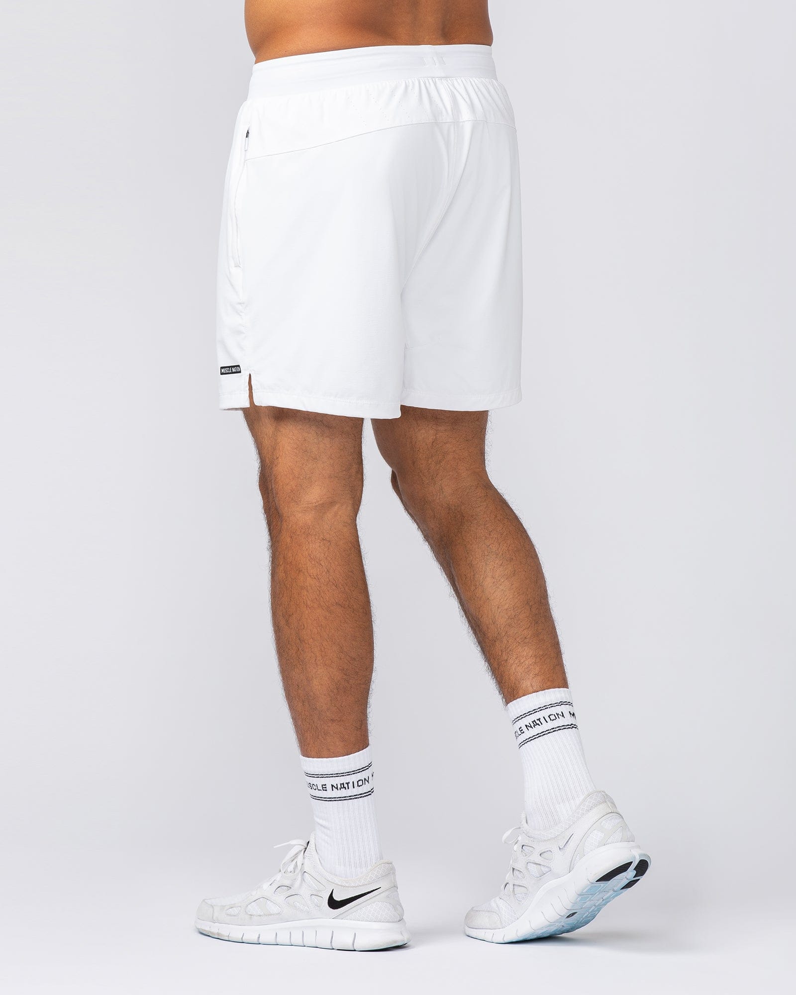 On Repeat Training 5" Shorts White - Muscle Nation men's gym shorts, view 3