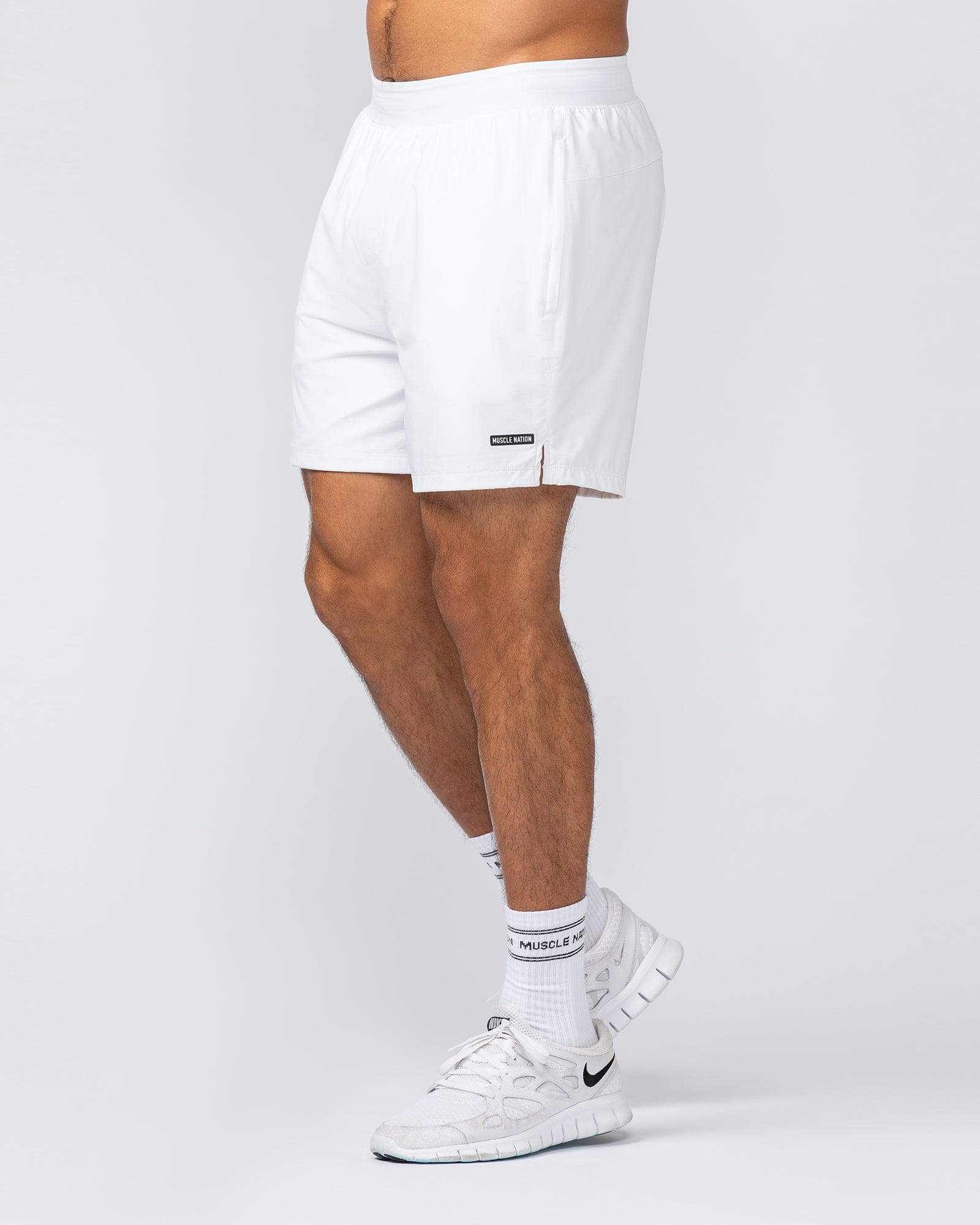 On Repeat Training 5" Shorts White - Muscle Nation men's gym shorts, view 2