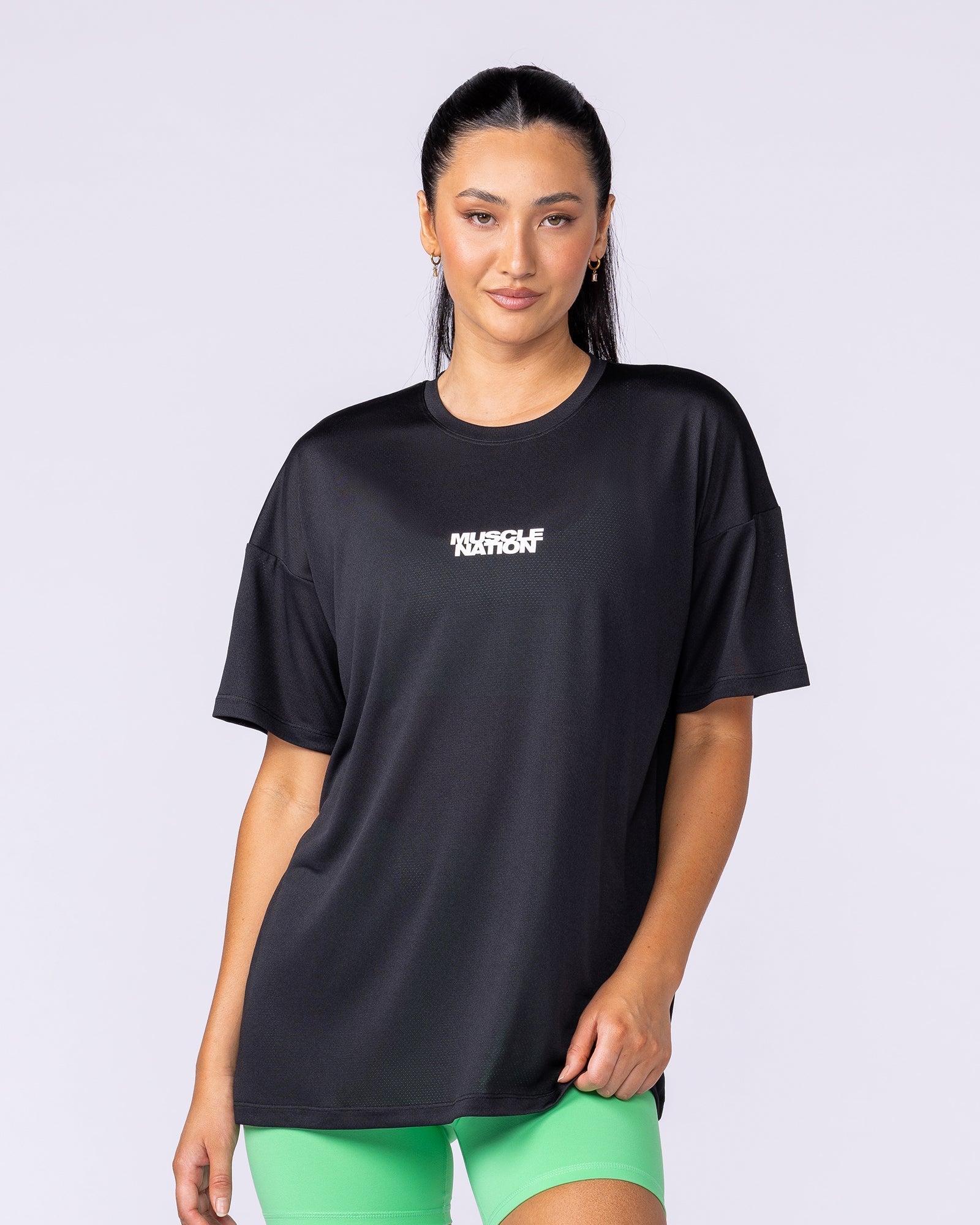 Womens Relaxed Training Tee Black - Muscle Nation women's gym tee, view 3