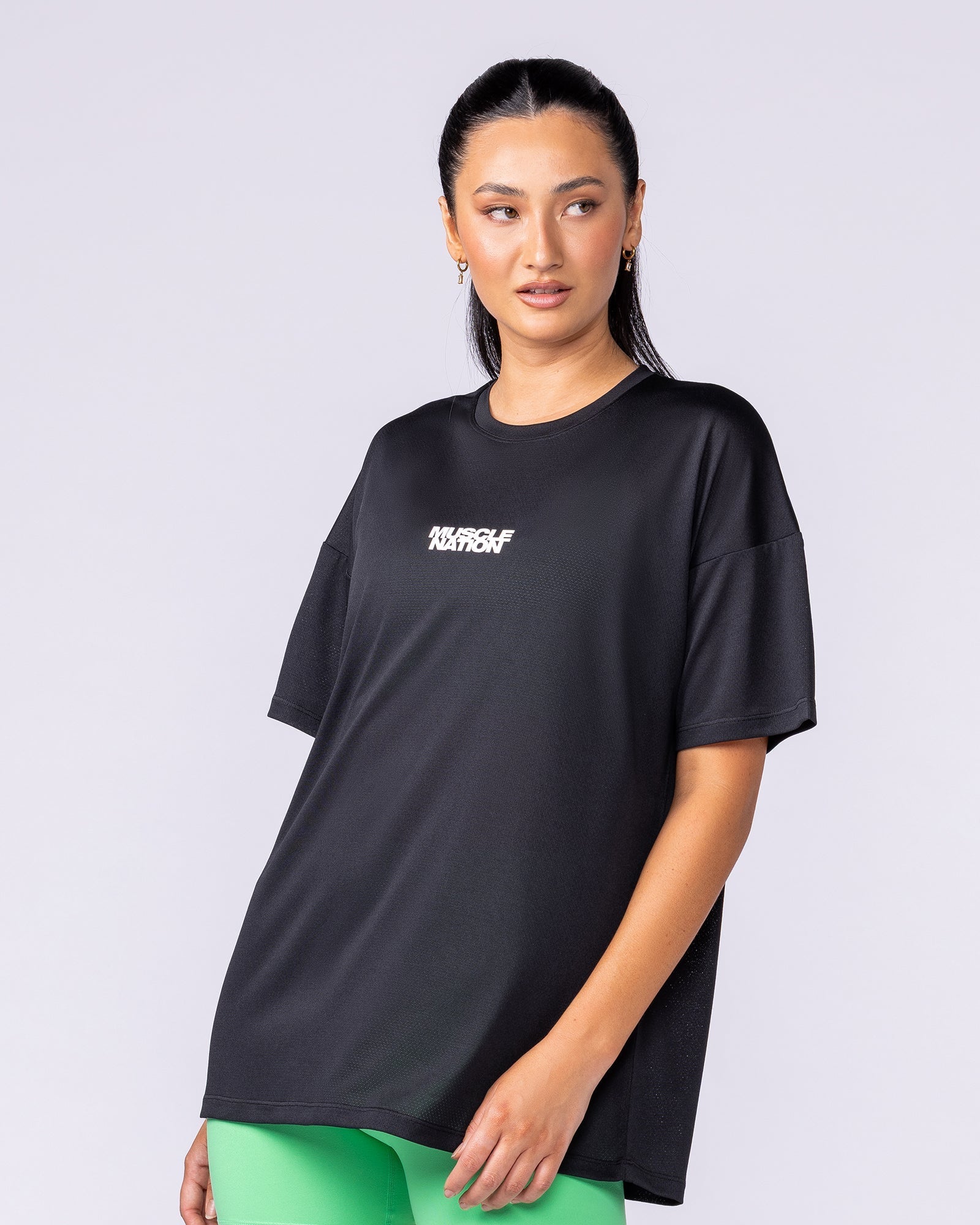 Womens Relaxed Training Tee Black - Muscle Nation women's gym tee, view 4