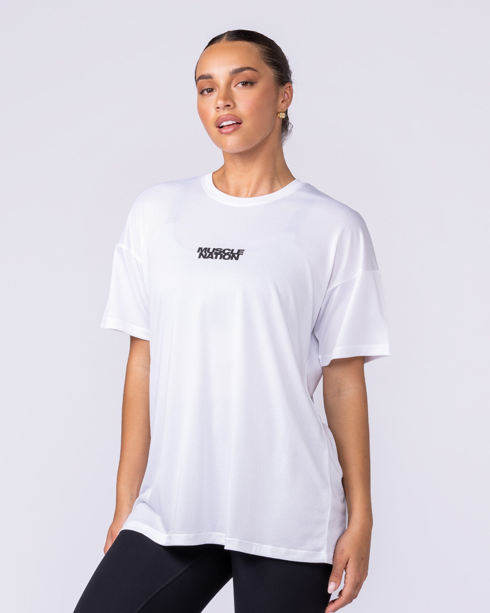 Womens Relaxed Training Tee White - Muscle Nation women's gym tee, view 3