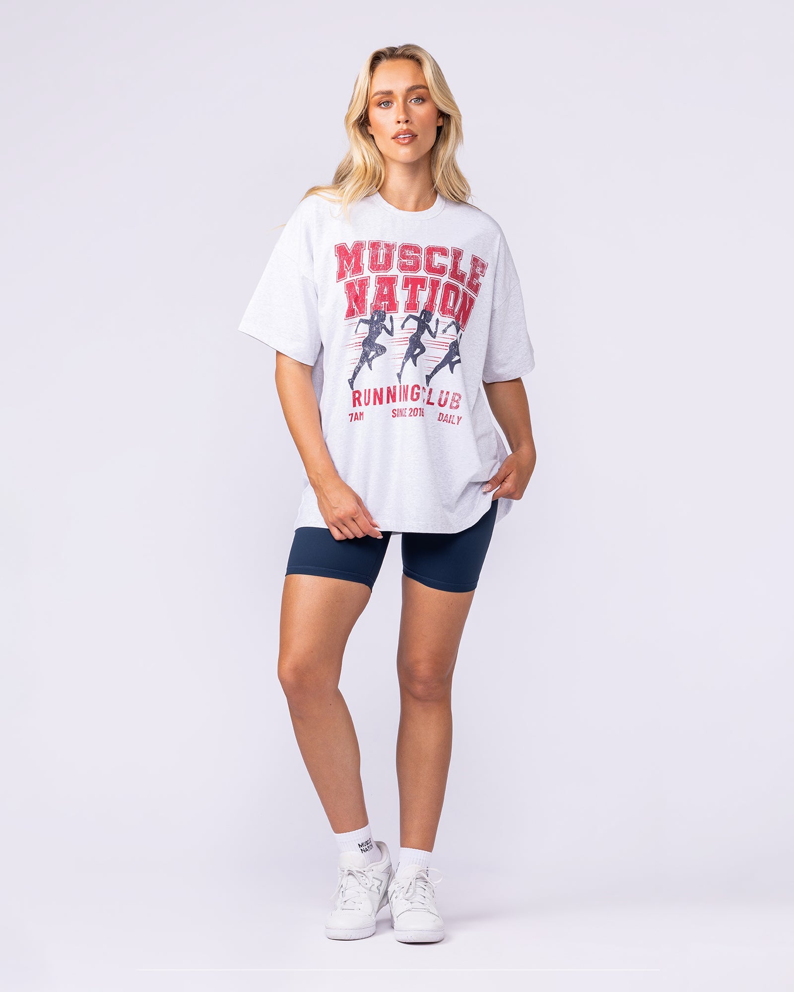 Womens Running Club Oversized Tee Snow Grey Marl - Muscle Nation women's gym tee, view 6