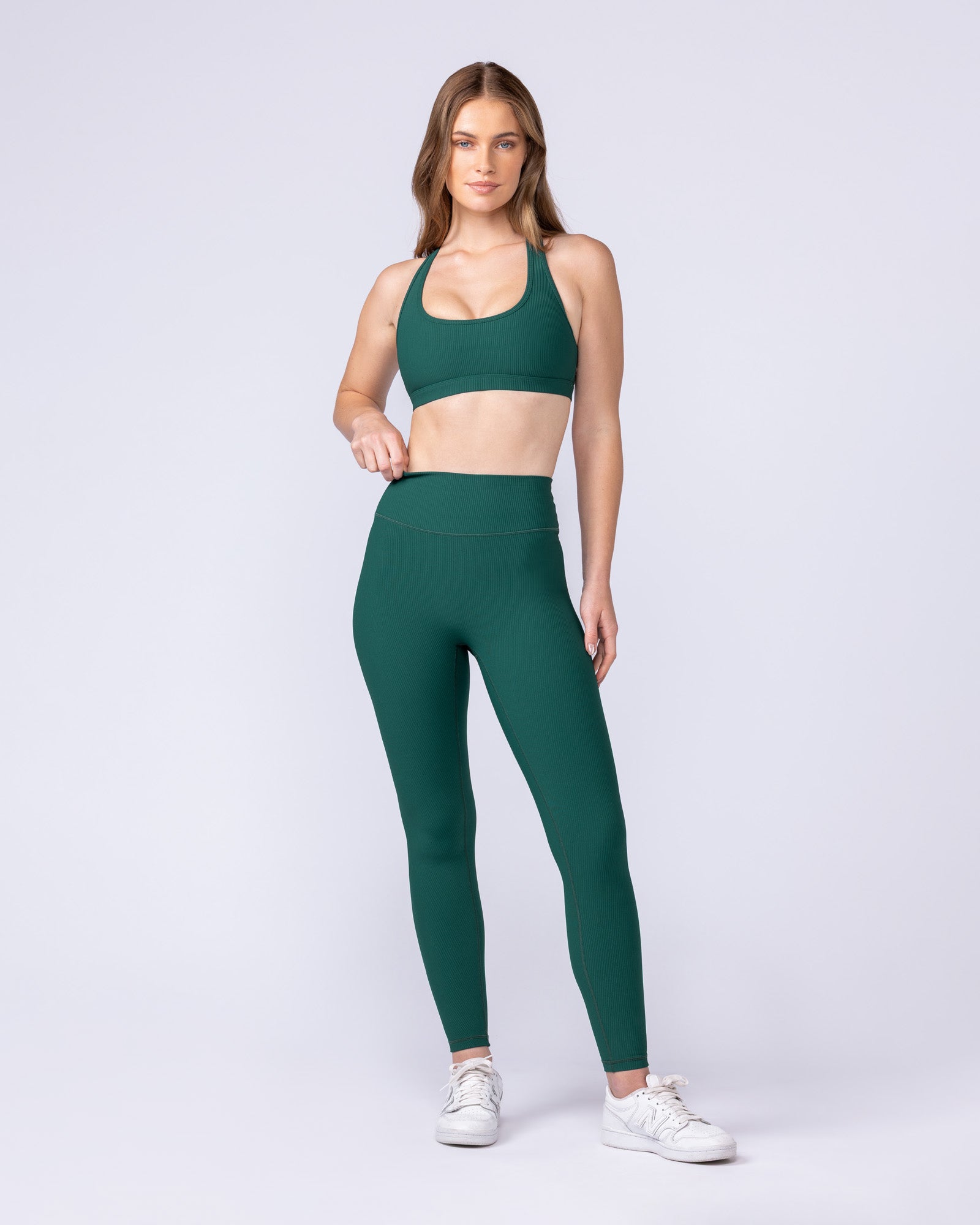 Zero Rise Rib Ankle Length Leggings Evergreen - Muscle Nation women's leggings, view 5