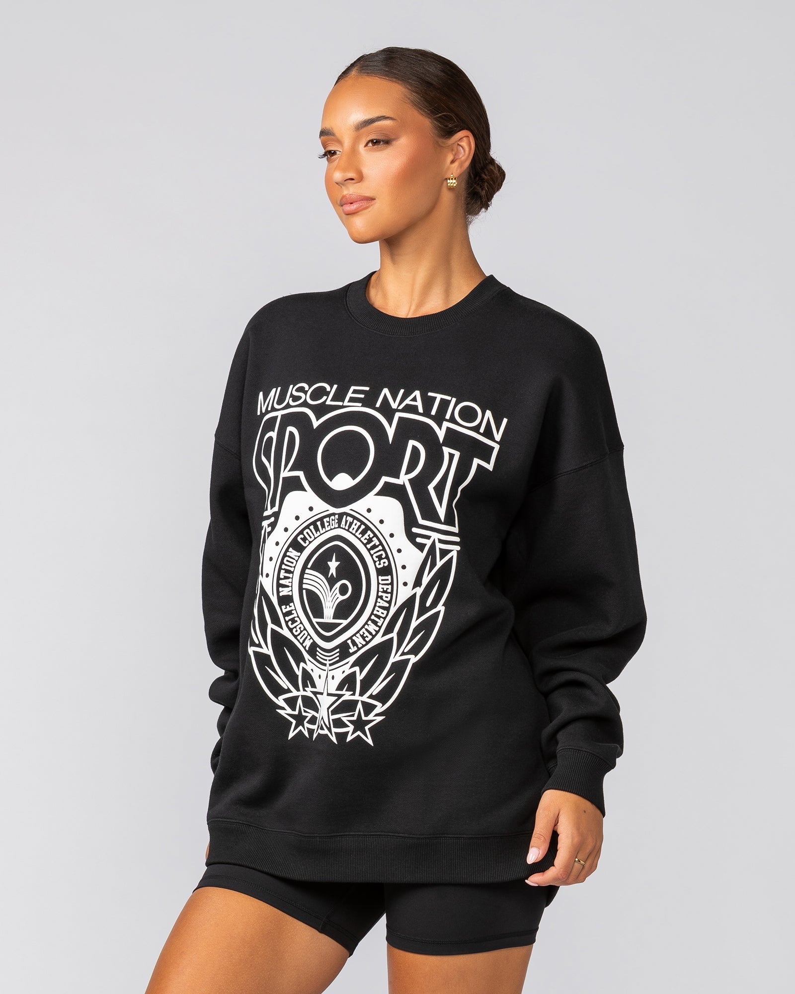 Athletics Oversized Pullover Black - Muscle Nation women's hoodie, view 2