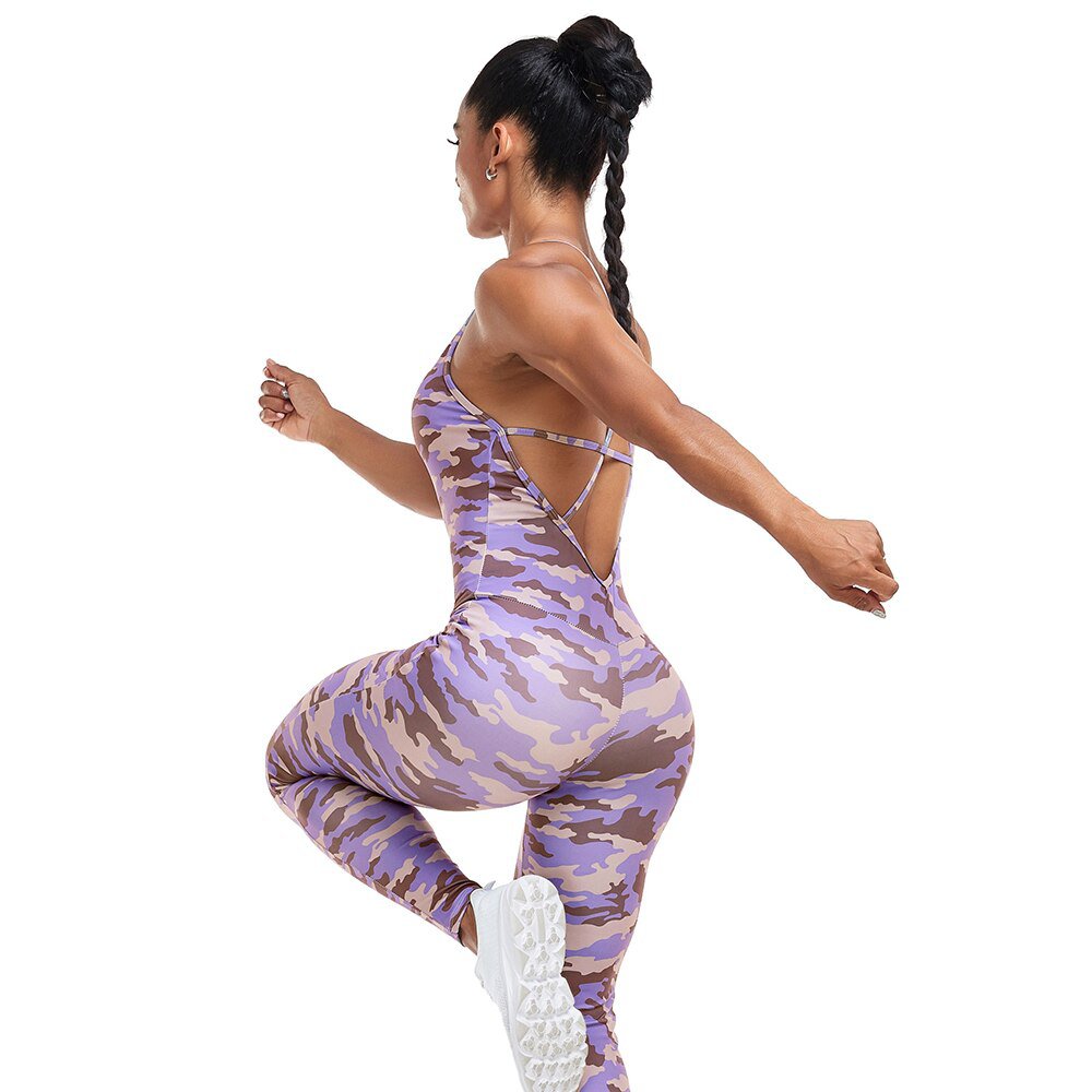 Be Activewear - Baller Babe Jumpsuit One Piece Leggings - Camo Purple