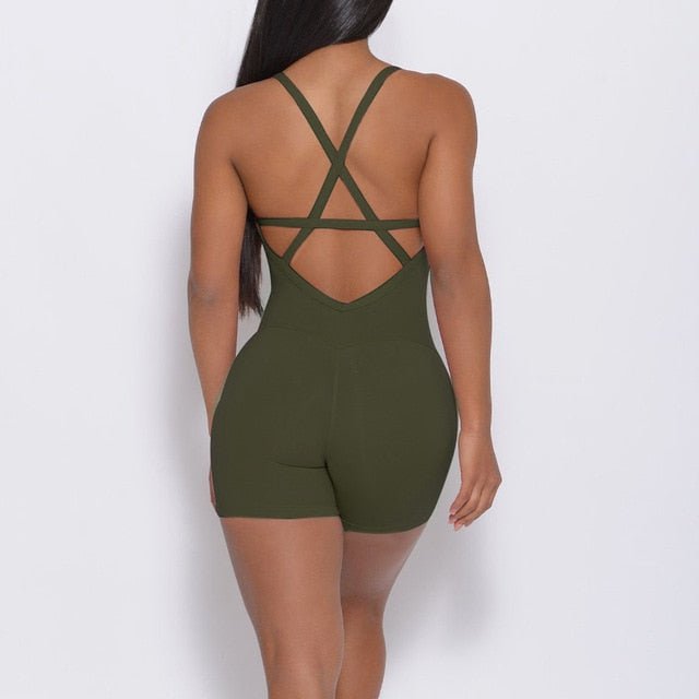 Baller Babe Jumpsuit One Piece Shorts - Khaki Army Green | Be Activewear