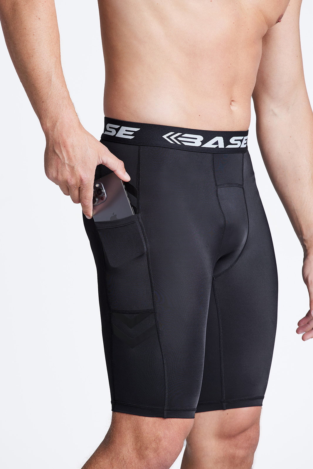 BASE Men Shorts Men's Long Compression Shorts - Black