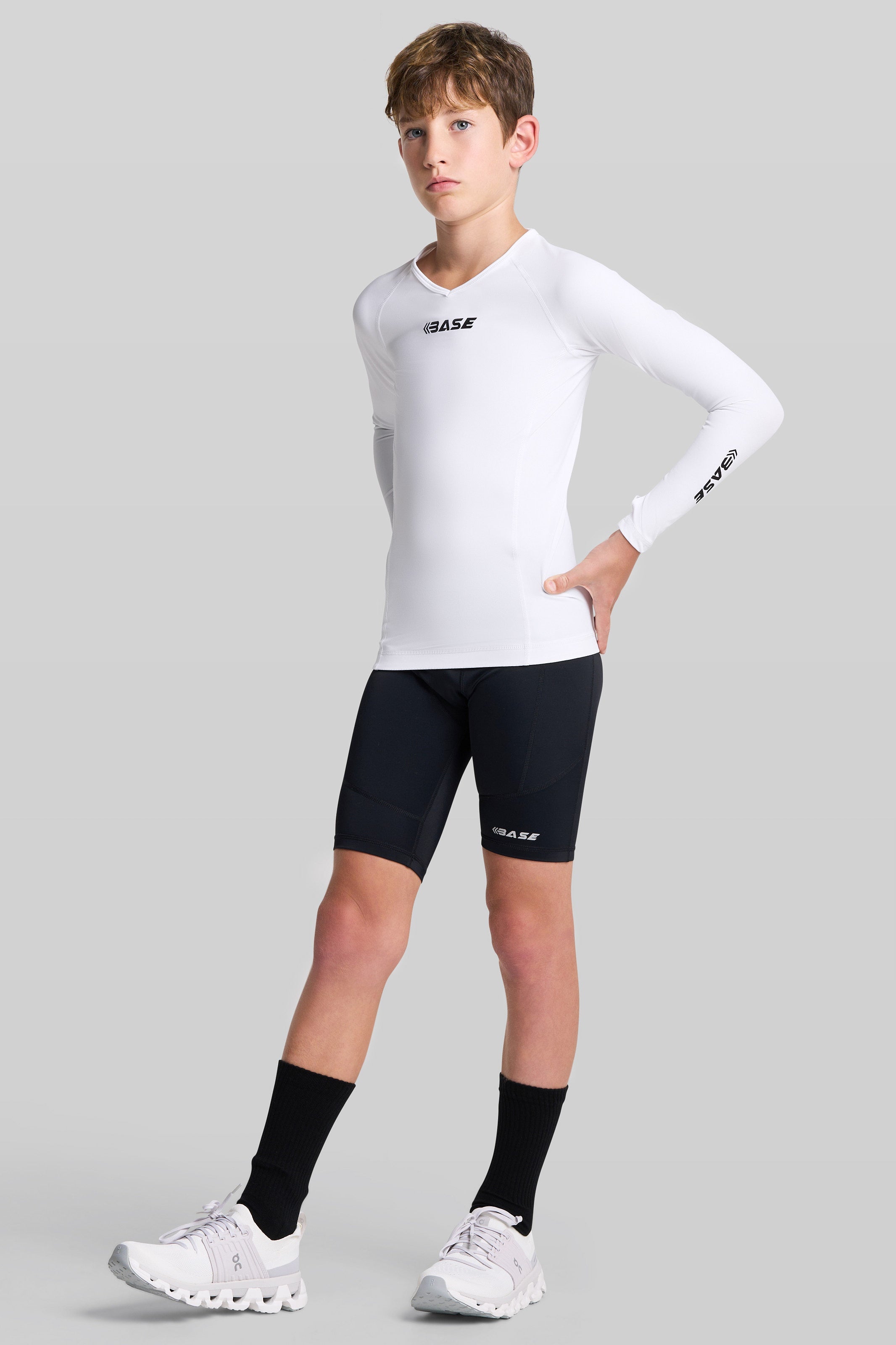 BASE T-Shirts BASE Youth Long Sleeve Compression Tee - White
