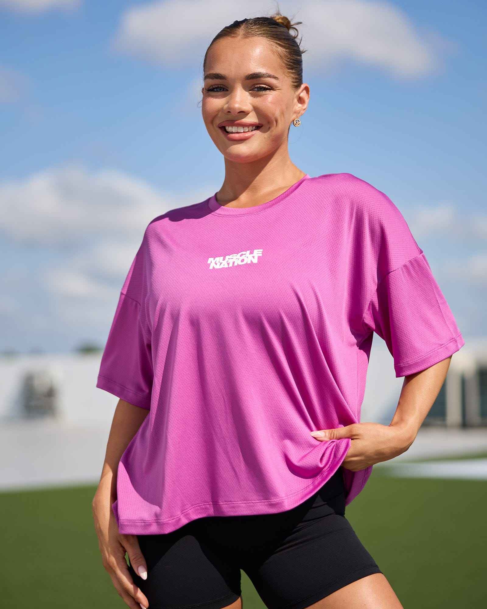 Boxy Training Tee Radiant Orchid - Muscle Nation women's gym tee