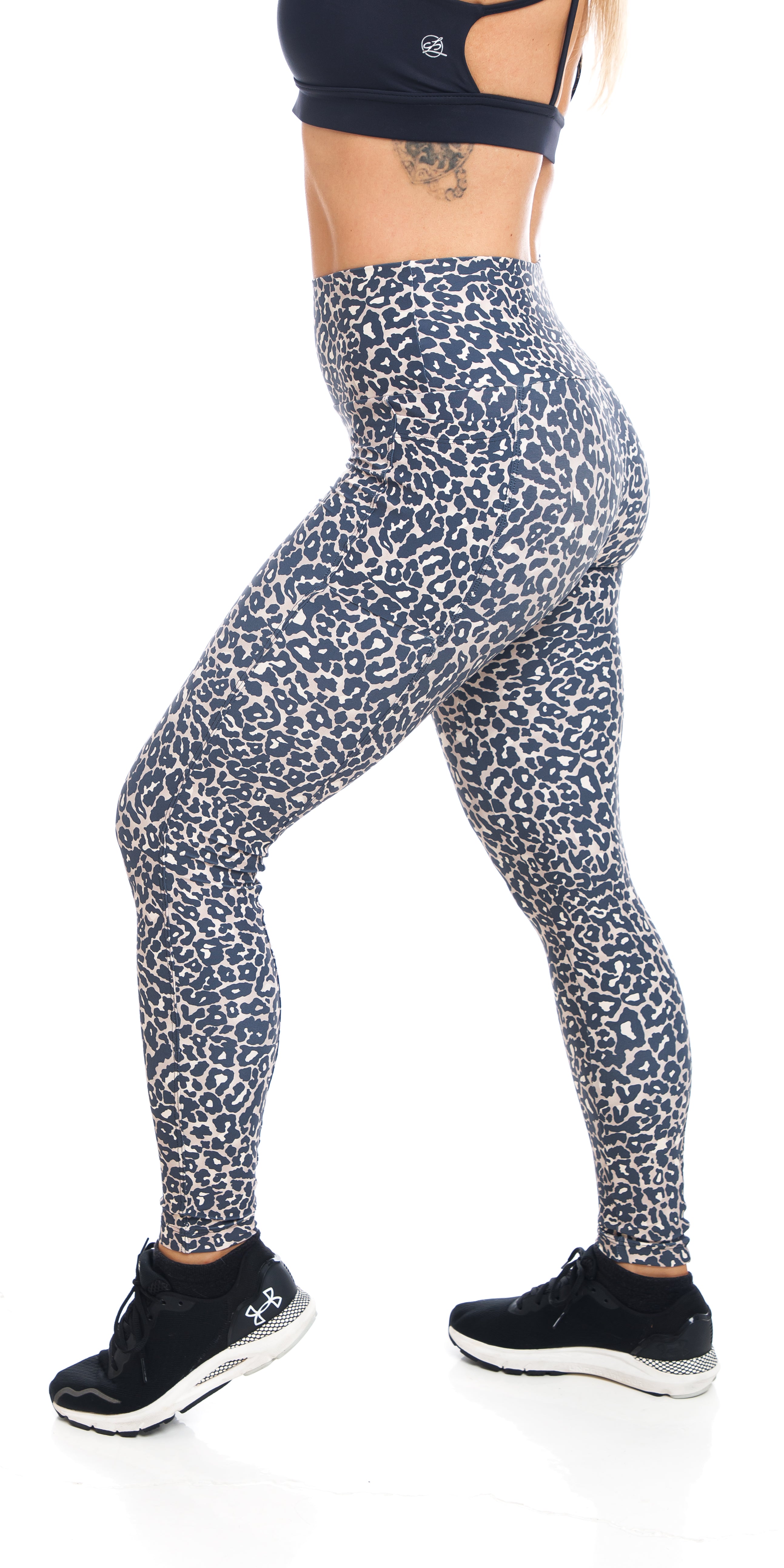 Carra Lee Active Gym Leggings Midnight Leopard Eco Ultra High Waist Leggings with Pockets