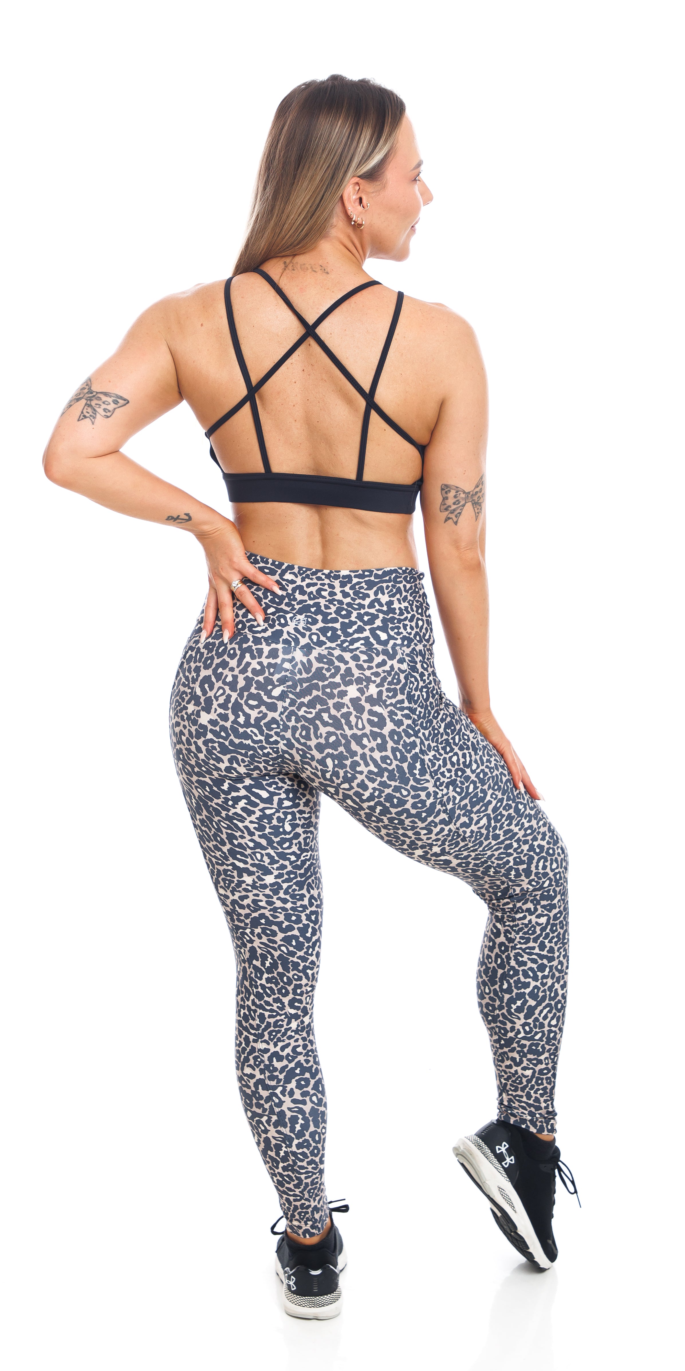 Carra Lee Active Gym Leggings Midnight Leopard Eco Ultra High Waist Leggings with Pockets