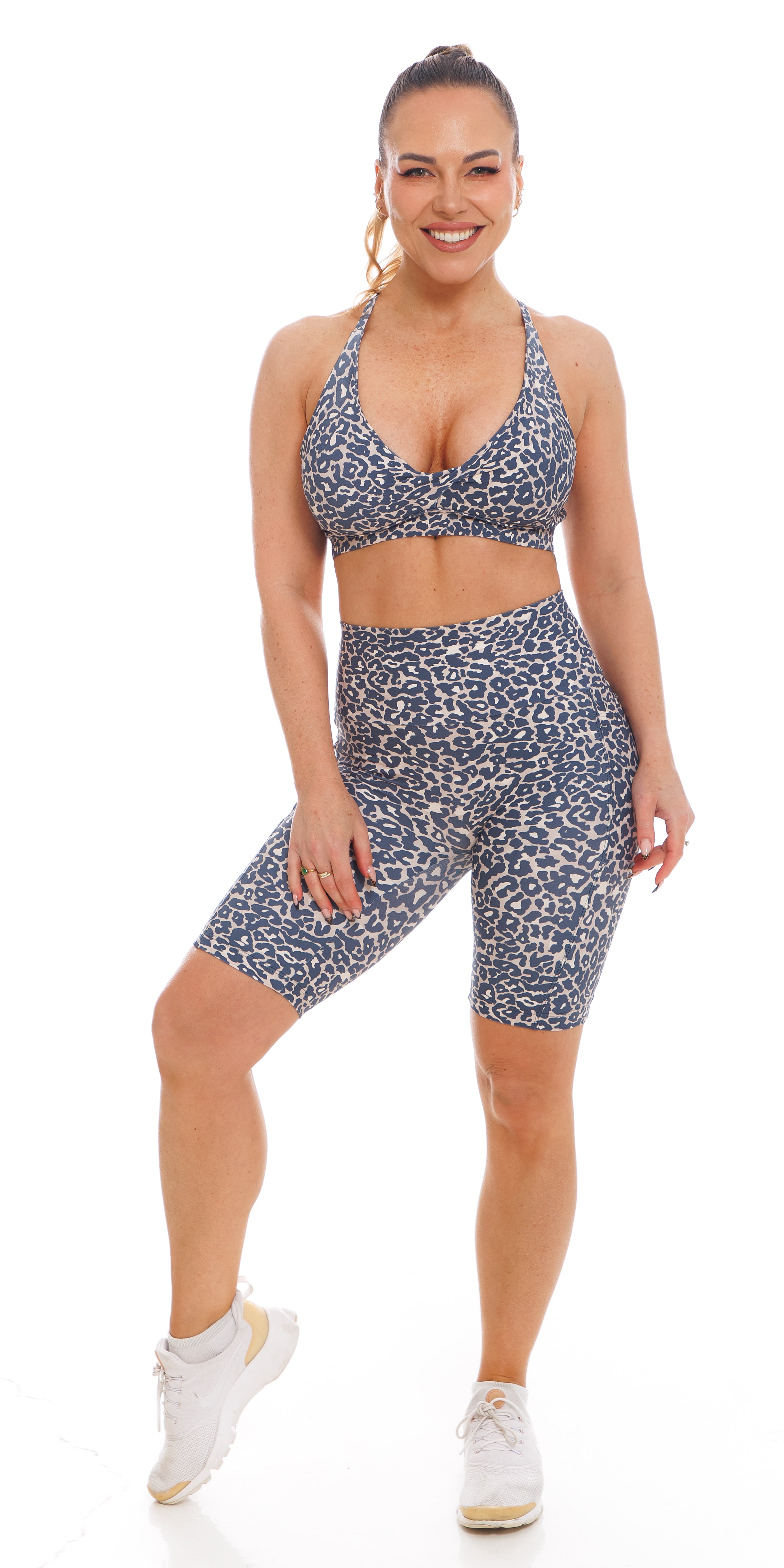 Carra Lee Collective Bike Shorts Midnight Leopard Eco Biker Shorts with Pockets