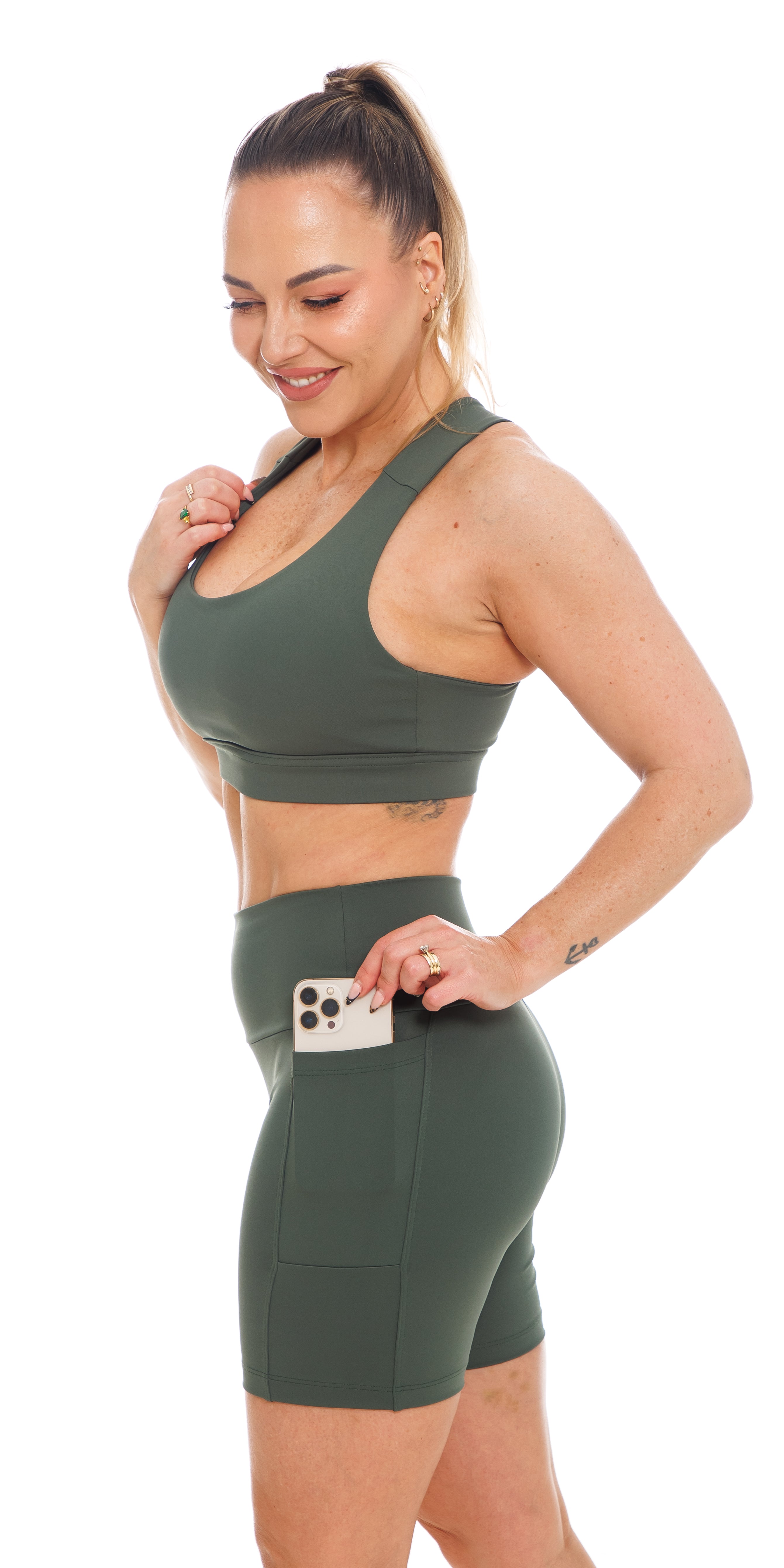 Carra Lee Collective Shorts Forest Body Luxe Midi Shorts with Pockets