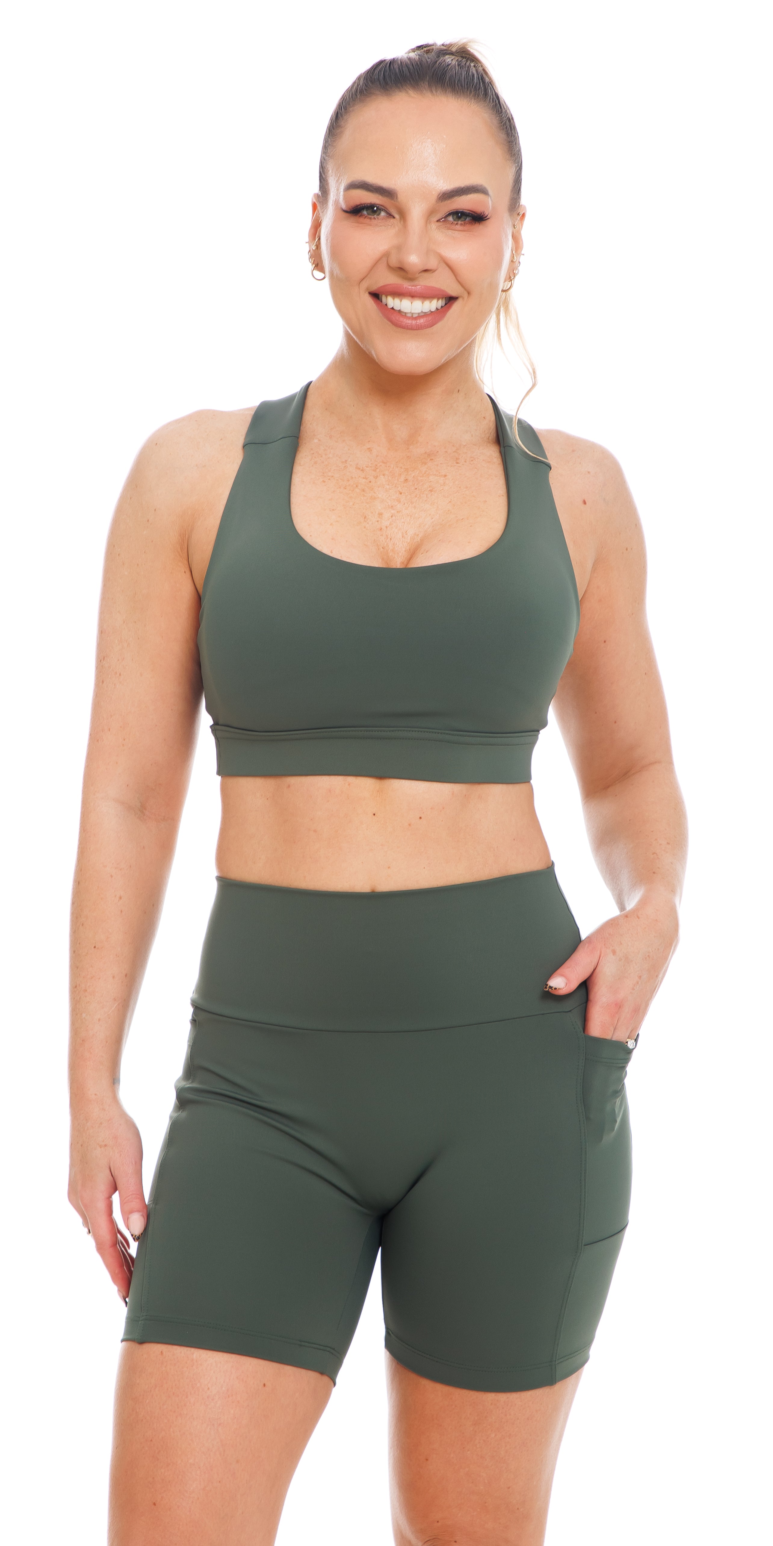 Carra Lee Collective Shorts Forest Body Luxe Midi Shorts with Pockets