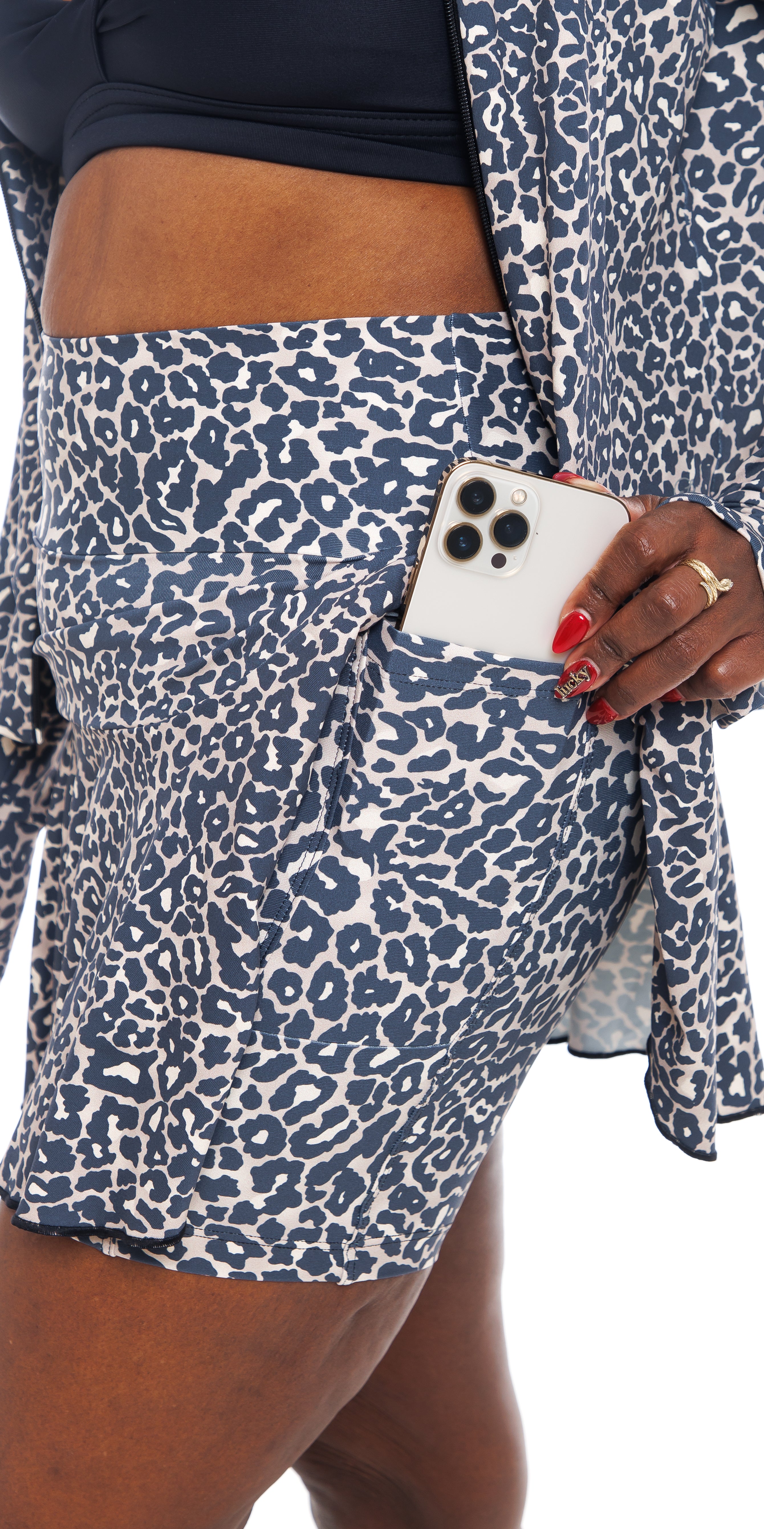 Carra Lee Collective Skort Midnight Leopard Eco Long Skort with Pockets