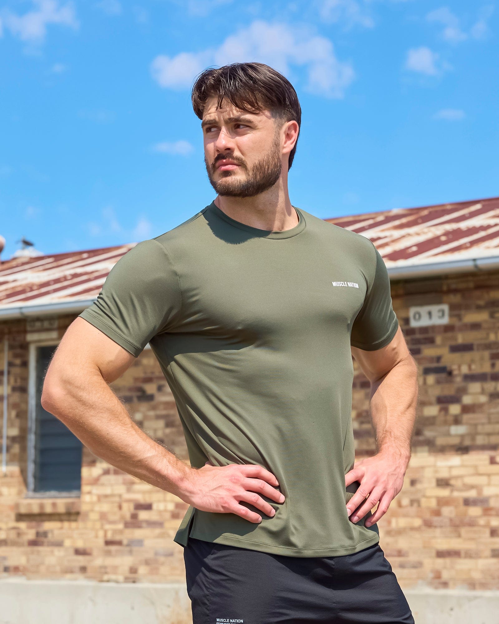 Climaflex Active Tee in Dark Khaki - Muscle Nation men's training tee