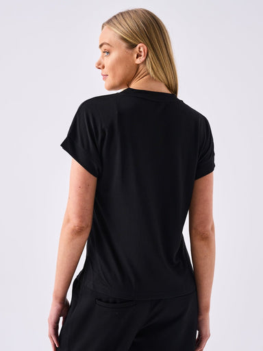 Dharma Bums Tops Cupro Timeless V Neck Tee- Black