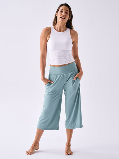 Dharma Bums Track Pants Modal Cropped Wide Leg - Mint