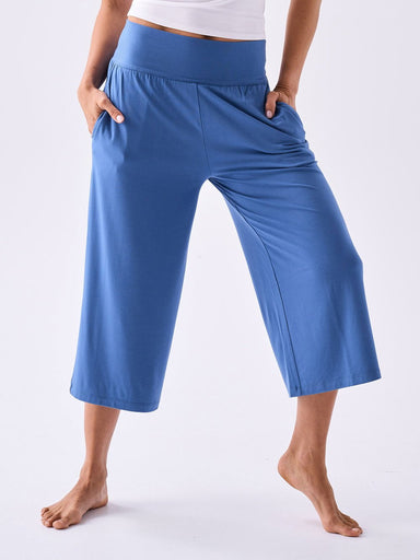 Dharma Bums Track Pants Modal Cropped Wide Leg - Petrol Blue