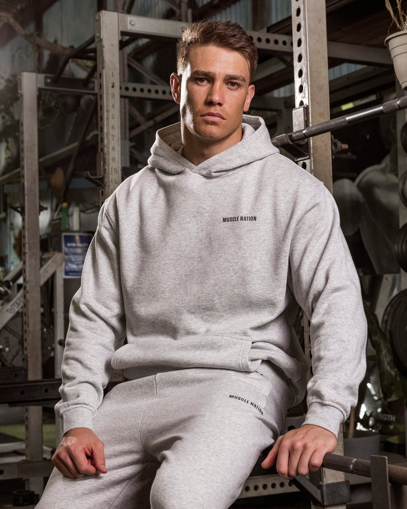 Essential Hoodie Grey Marl - Muscle Nation men's hoodie