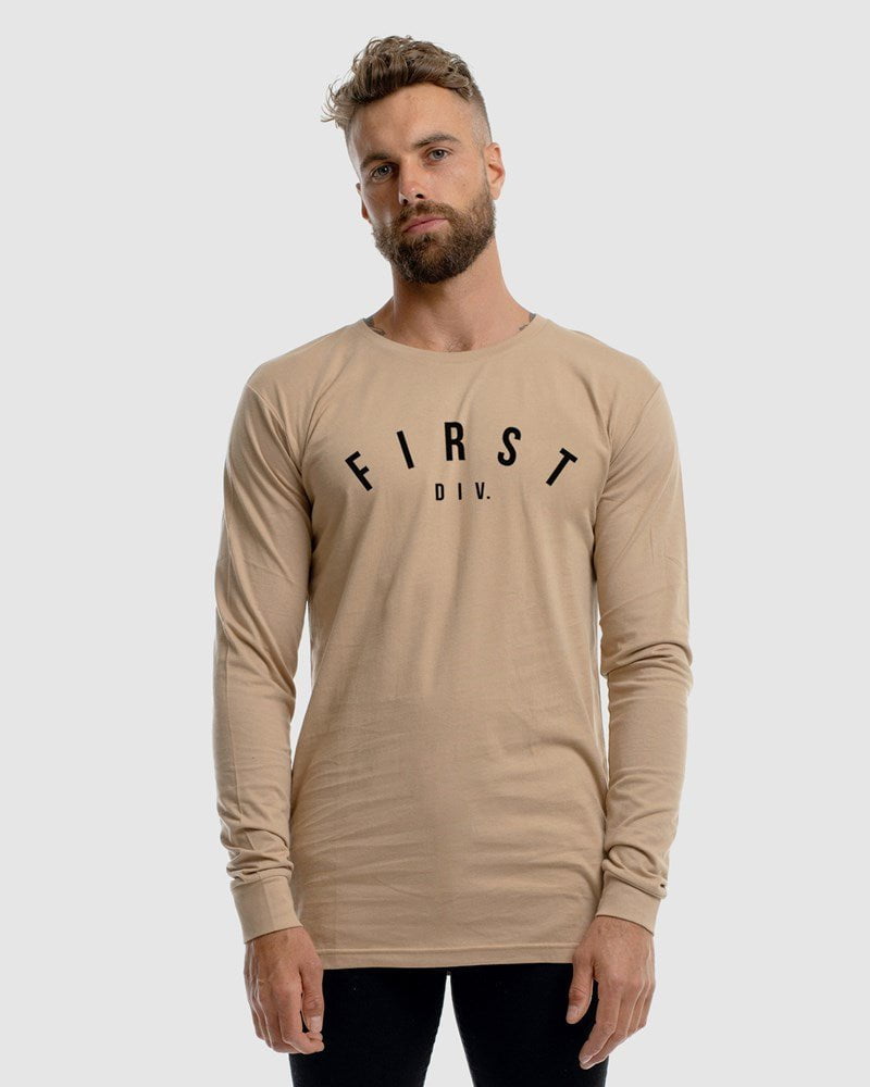 First Division Long Sleeve Tops Mens Core Logo Long Sleeve Tee - Camel