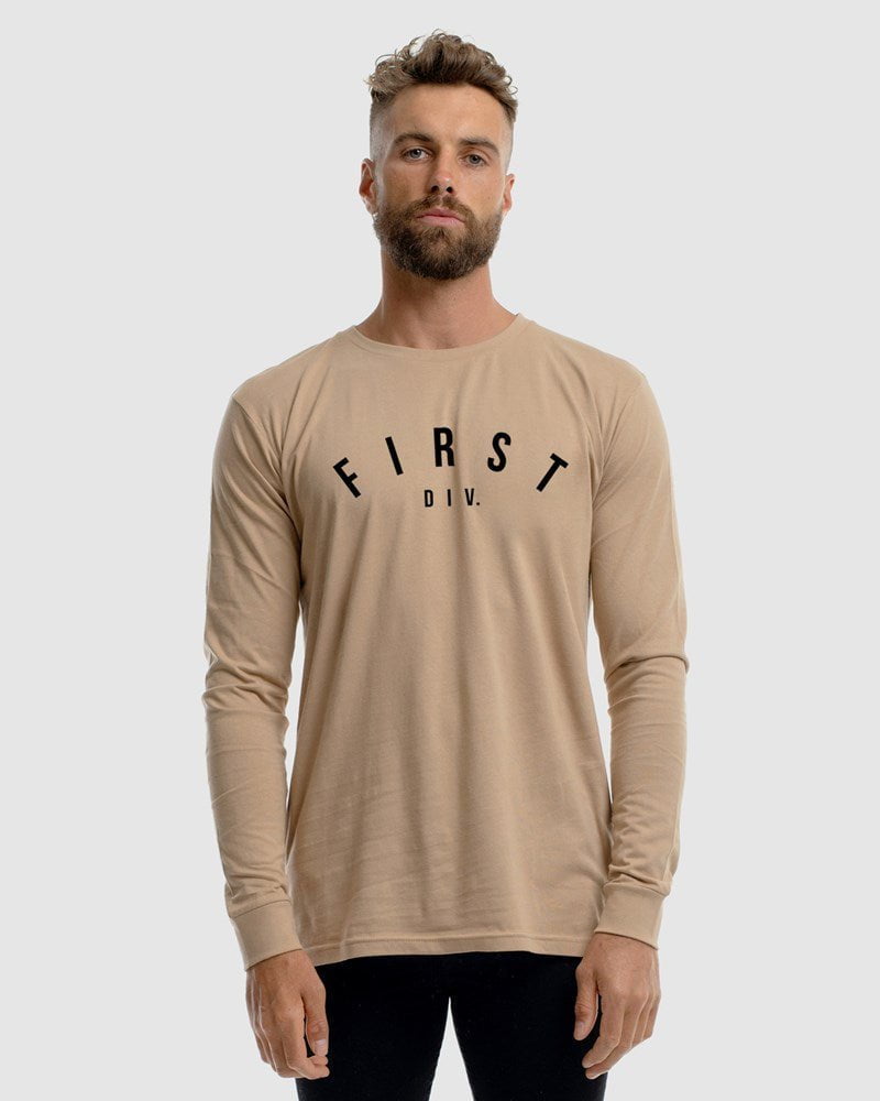 First Division Long Sleeve Tops S Mens Core Logo Long Sleeve Tee - Camel