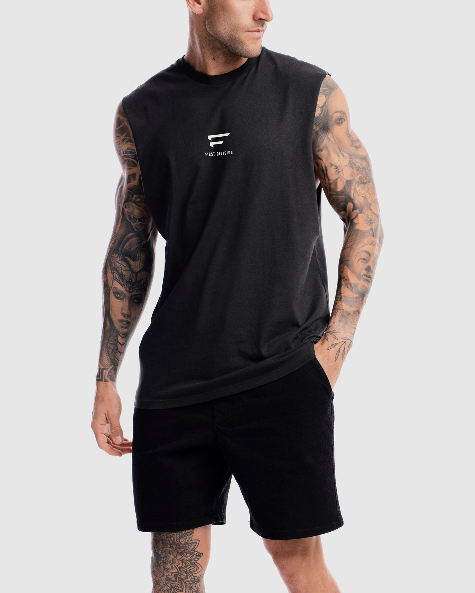 First Division Mens Printed Tanks Pro Centre Tank