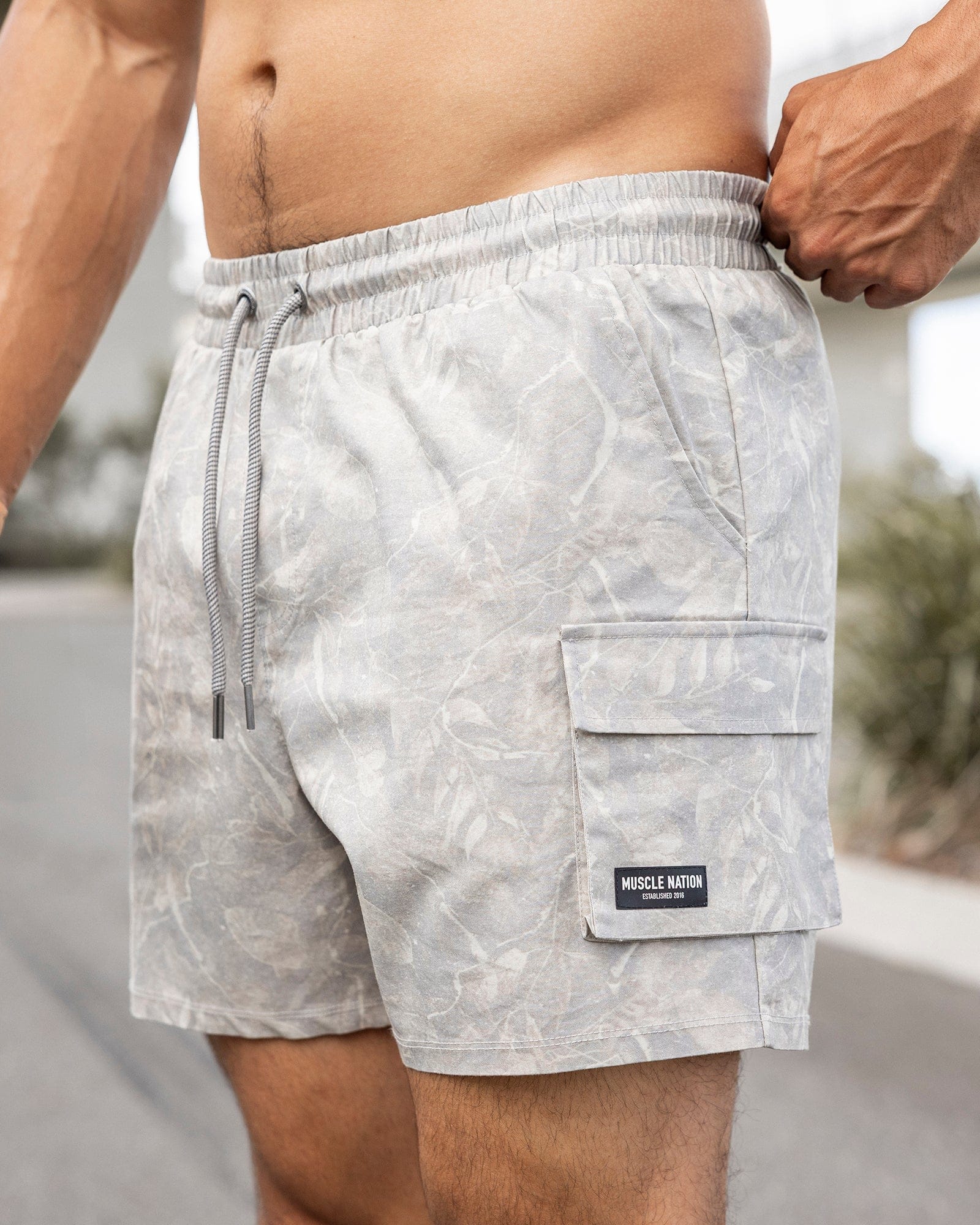 Daily Cargo 5" Shorts Washed Tree Camo Cream - Muscle Nation men's cargo shorts
