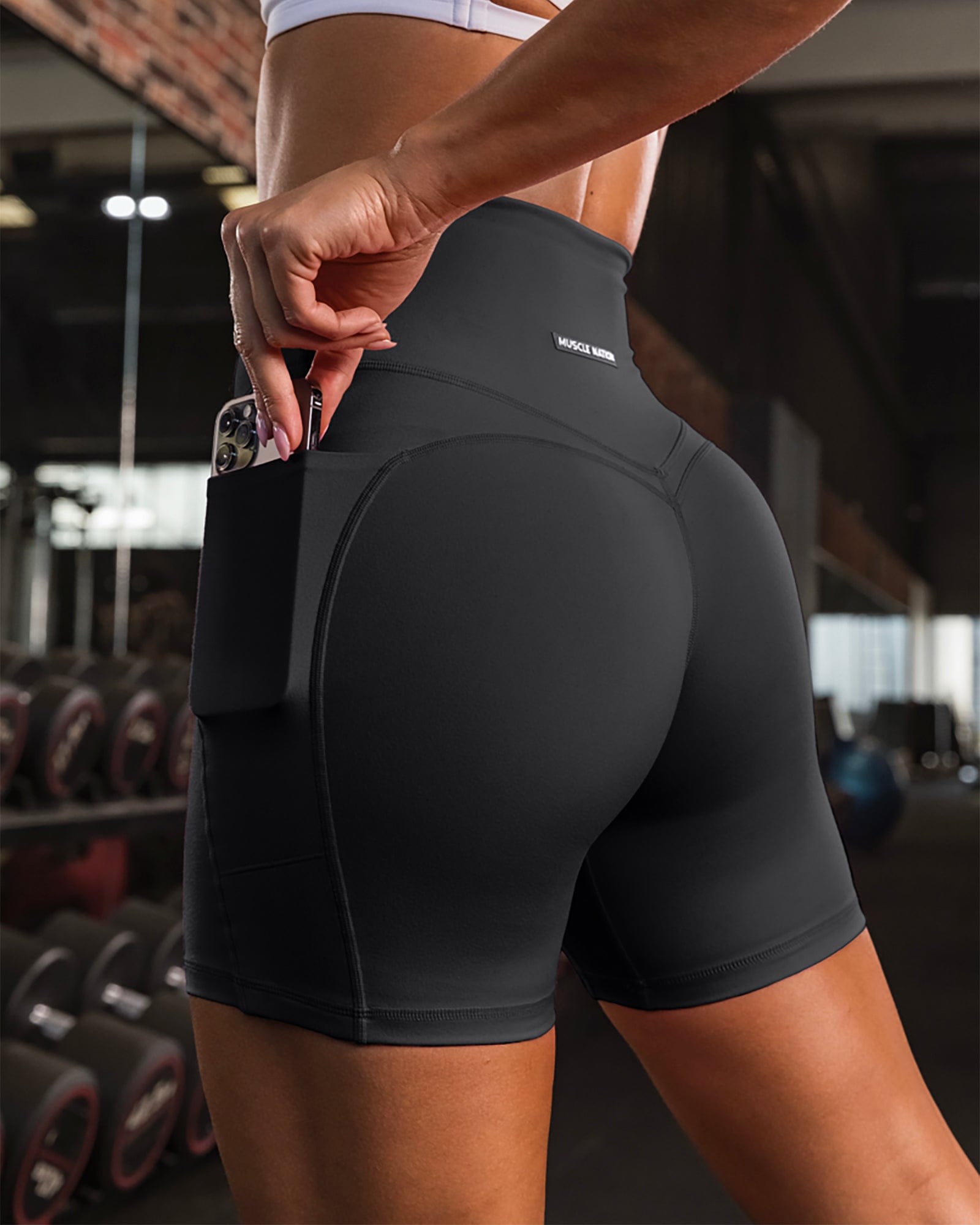Booty Shaper Pocket Bike Shorts Black - Muscle Nation women's bike shorts