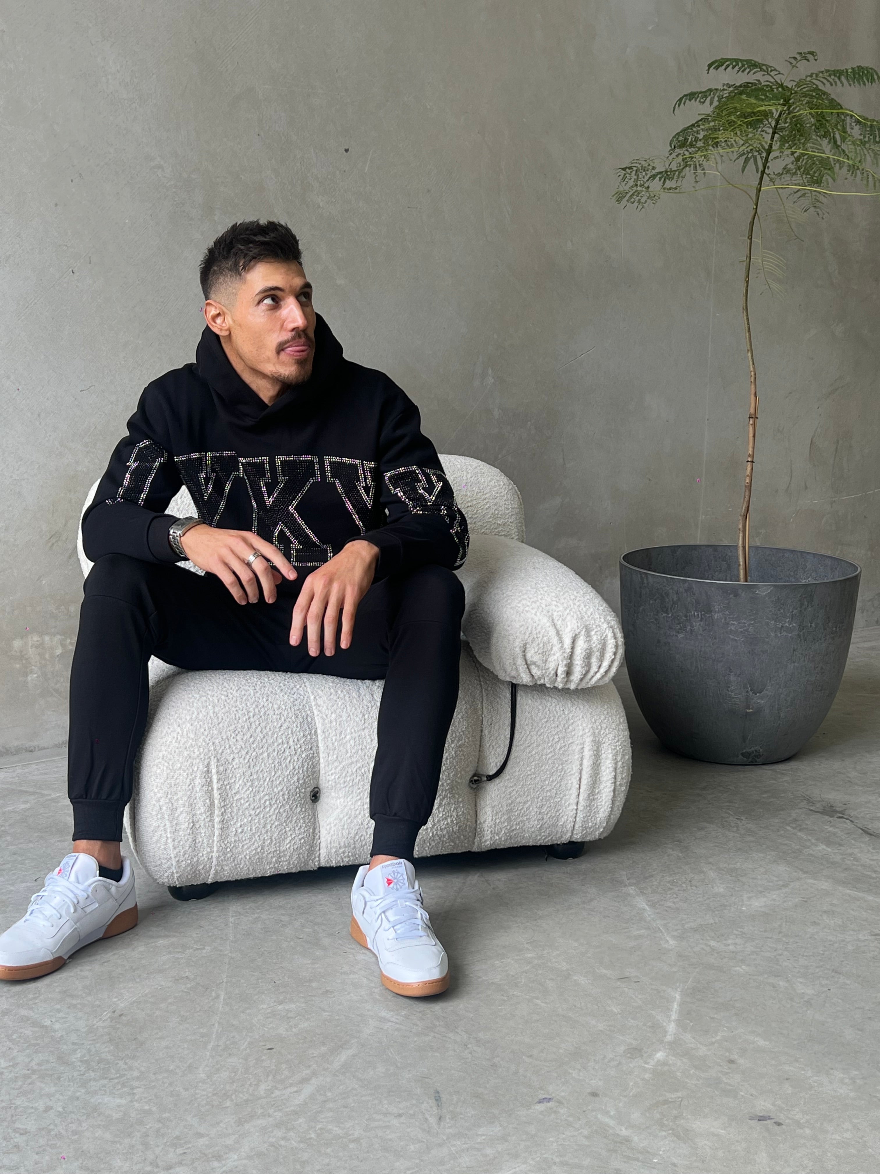 jem sporting Hoodie Embelished exclusive rhinestone hoodie - BLACK/SILVER