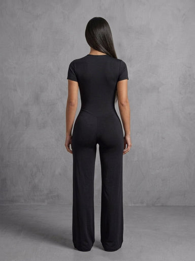 Kate Galliano Activewear Short Sleeve Wide-Leg Jumpsuit - Black