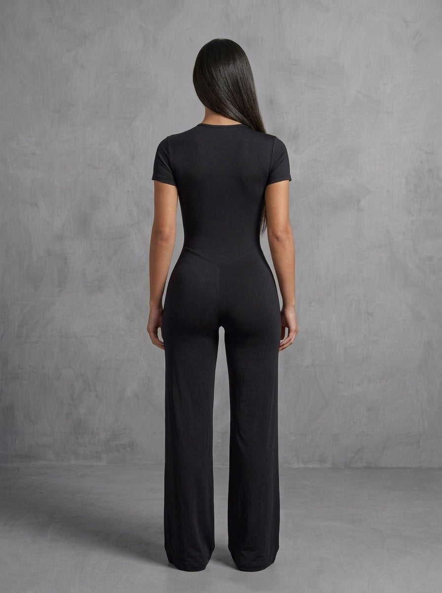 Kate Galliano Activewear Short Sleeve Wide-Leg Jumpsuit - Black