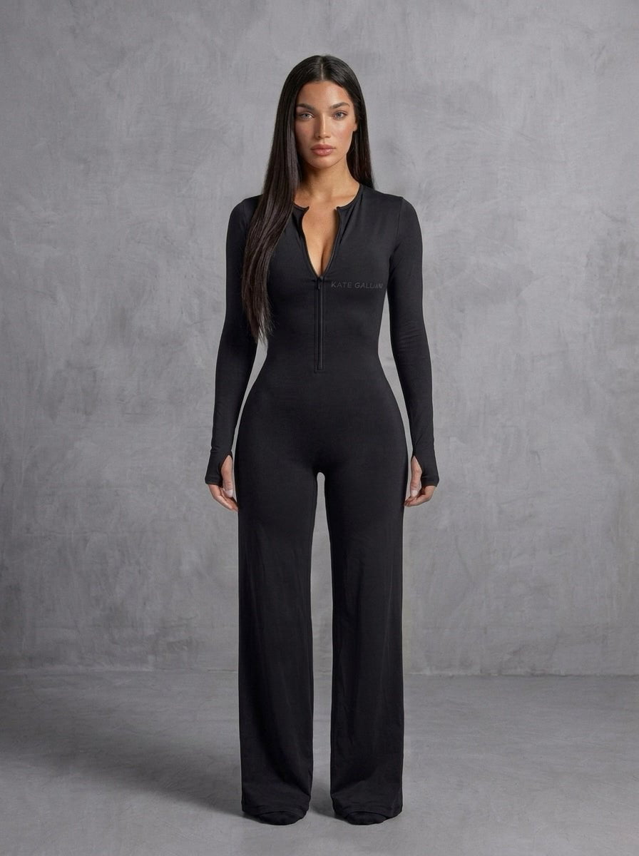 Kate Galliano Activewear XS/S Long Sleeve Wide-Leg Jumpsuit - Black